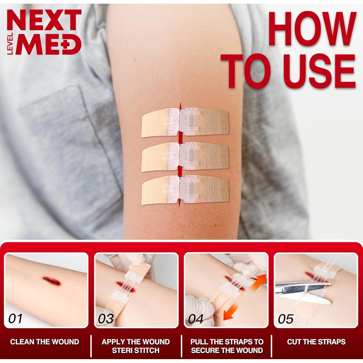 Kit de Cierre de Heridas Next Level Med - 3 Steri Stitch y 4 Zip Stitch