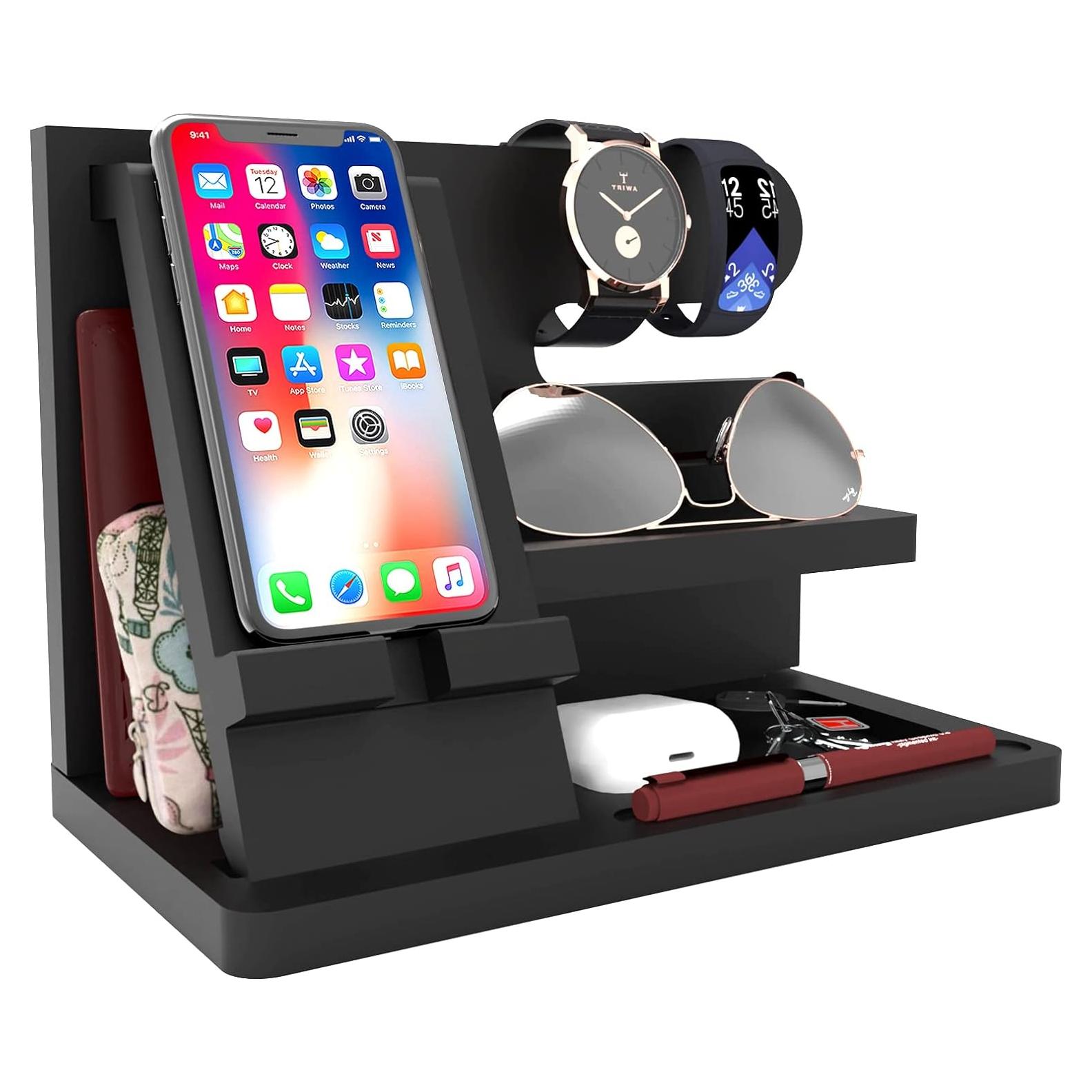 Organizador de Escritorio de Madera Iswabard - Estación de Acoplamiento 25.4x15x18.8 cm