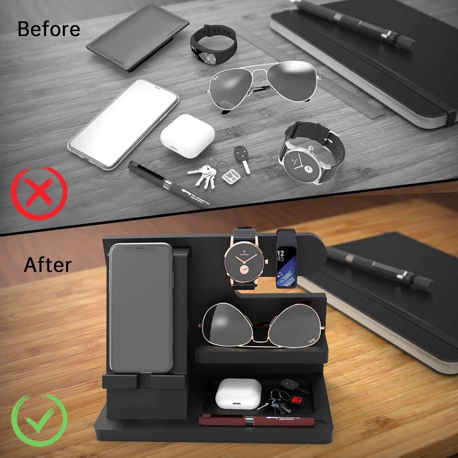 Organizador de Escritorio de Madera Iswabard - Estación de Acoplamiento 25.4x15x18.8 cm