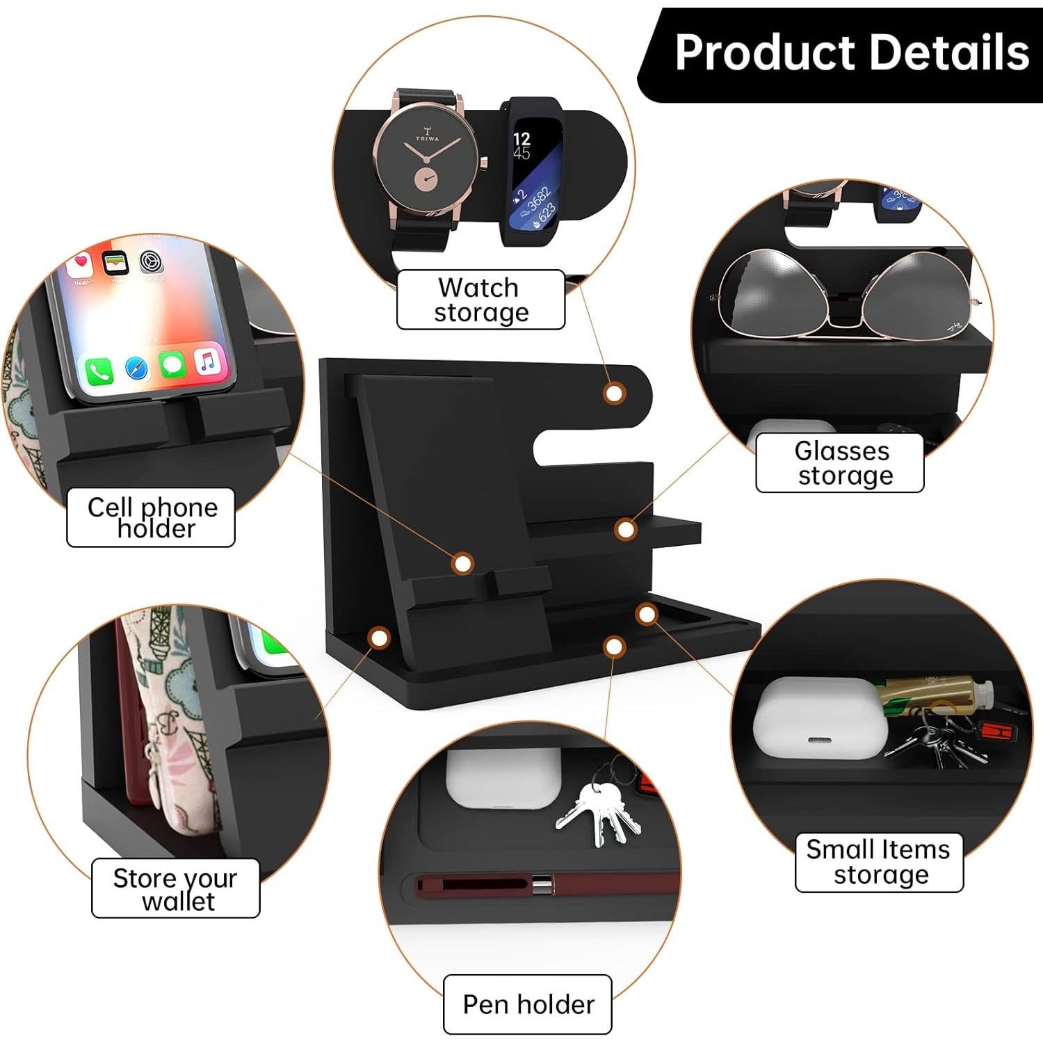 Organizador de Escritorio de Madera Iswabard - Estación de Acoplamiento 25.4x15x18.8 cm