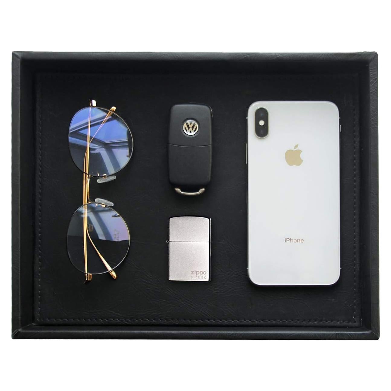 Organizador de Mesita de Noche Vixdonos Cuero Negro 25.9x21.1 cm