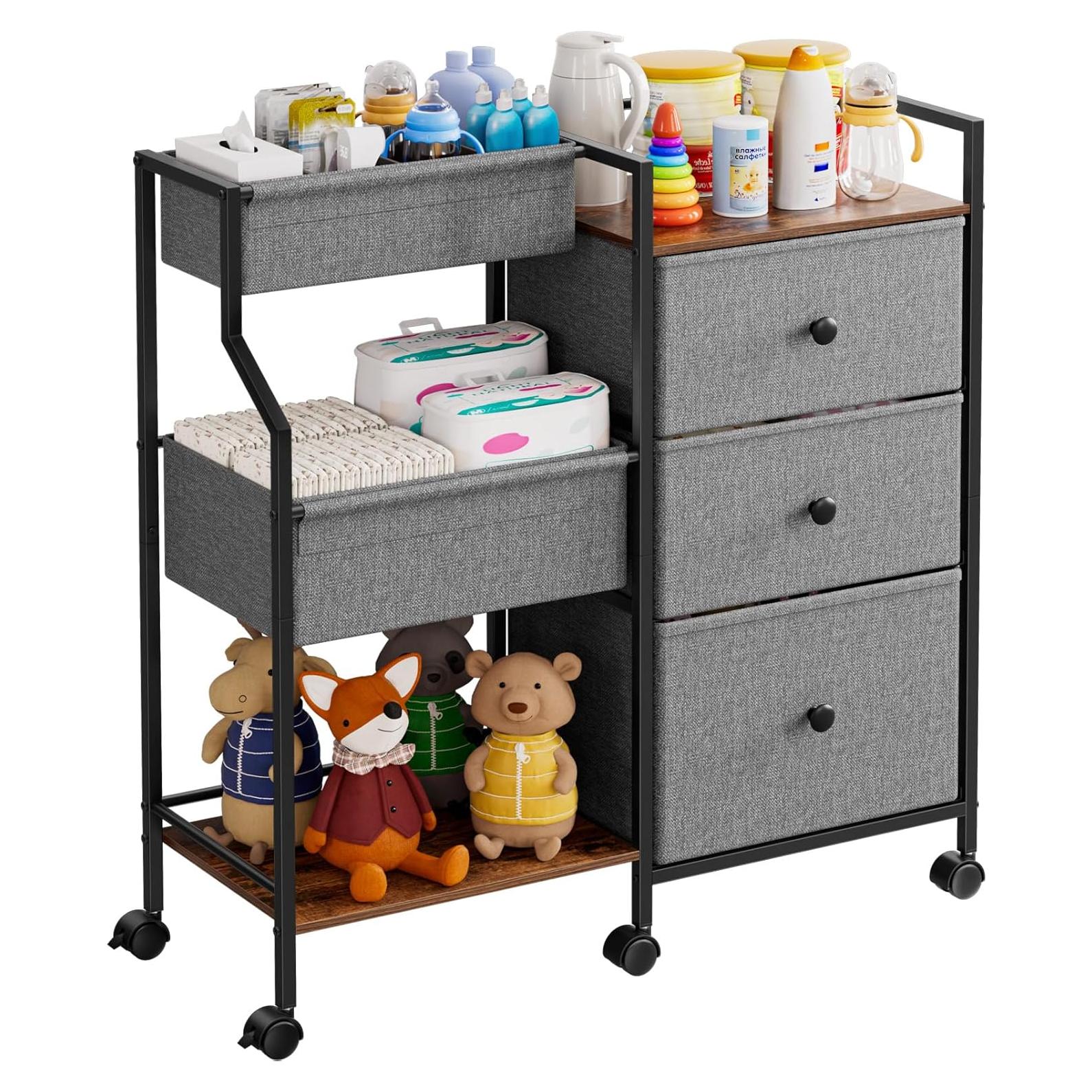 Carrito Organizador de Pañales Modanais 3 Niveles Gris