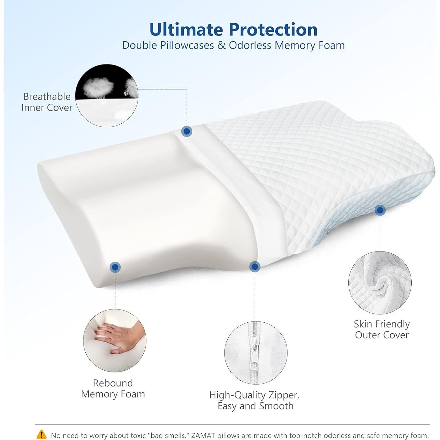 Almohada Cervical Ajustable ZAMAT Espuma Viscoelástica 53x35cm