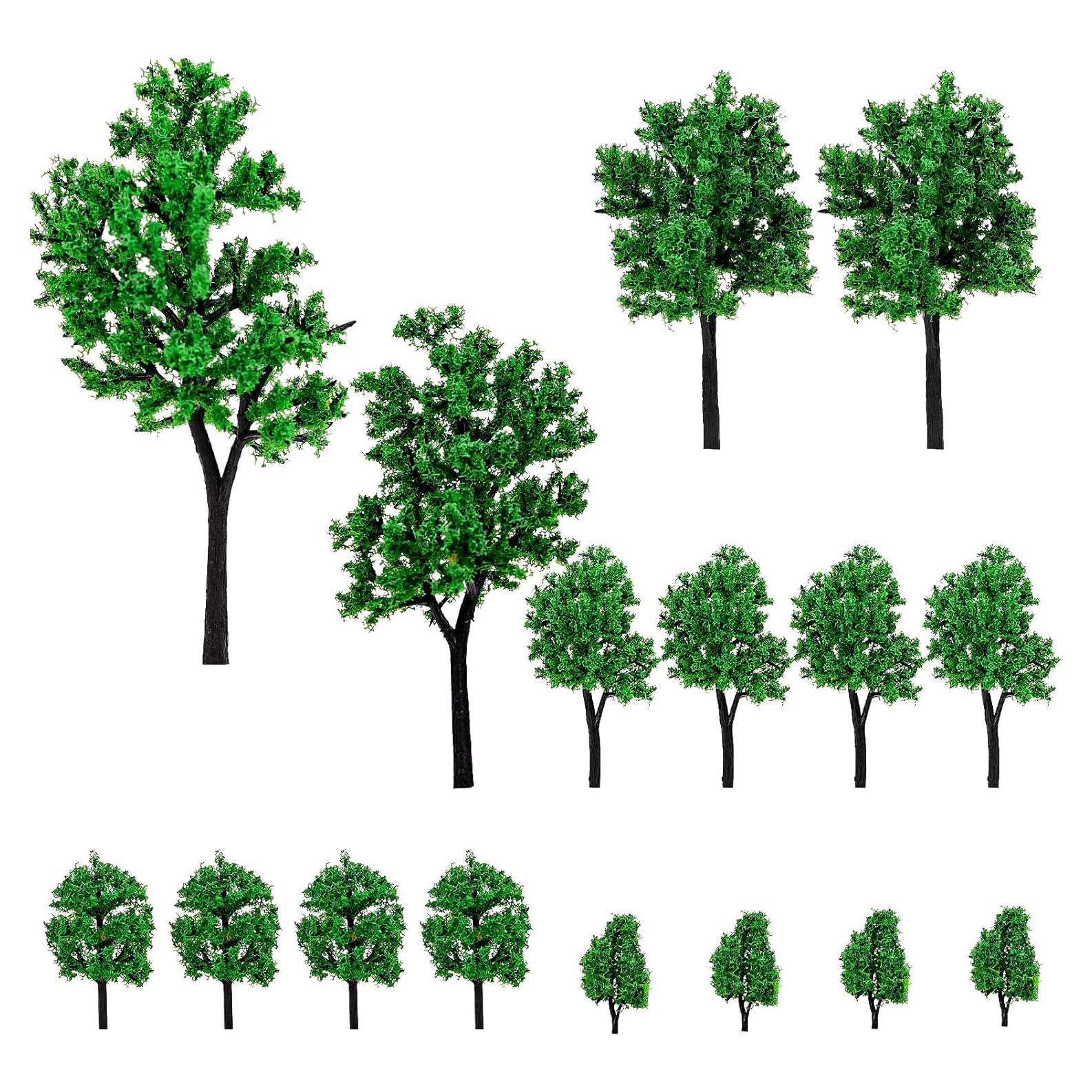 Folmywy 16 Pcs Miniature Model Trees 1.77 to 5.83 Inch Green Mixed Mini Fake Diorama Tree Landscape Scenery Supplies for DIY Crafts Wargame Train Railroad Accessories