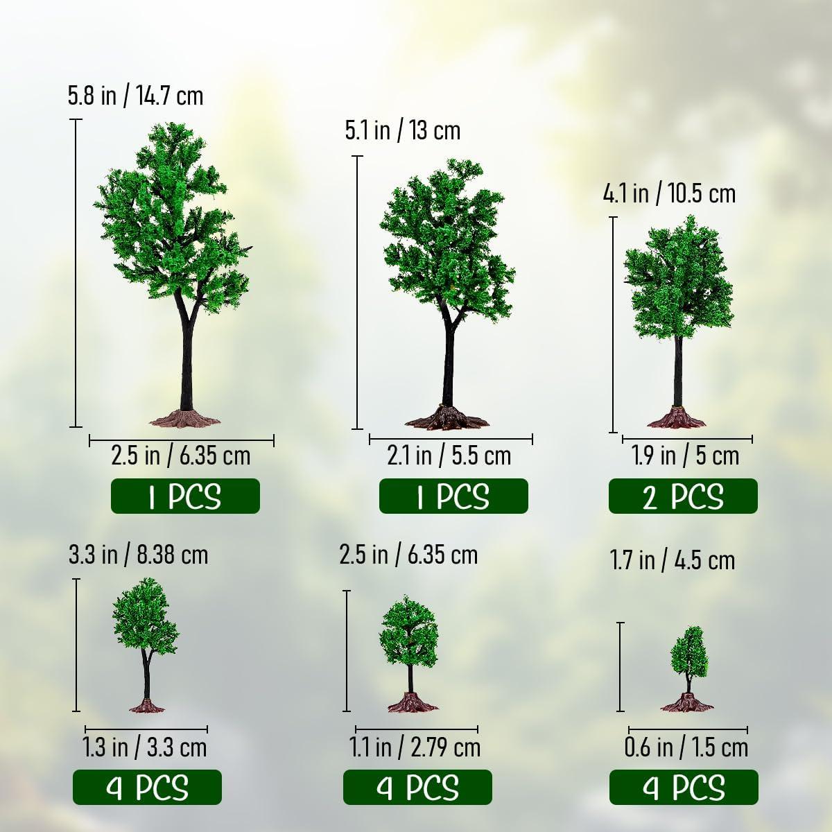 Folmywy 16 Pcs Miniature Model Trees 1.77 to 5.83 Inch Green Mixed Mini Fake Diorama Tree Landscape Scenery Supplies for DIY Crafts Wargame Train Railroad Accessories
