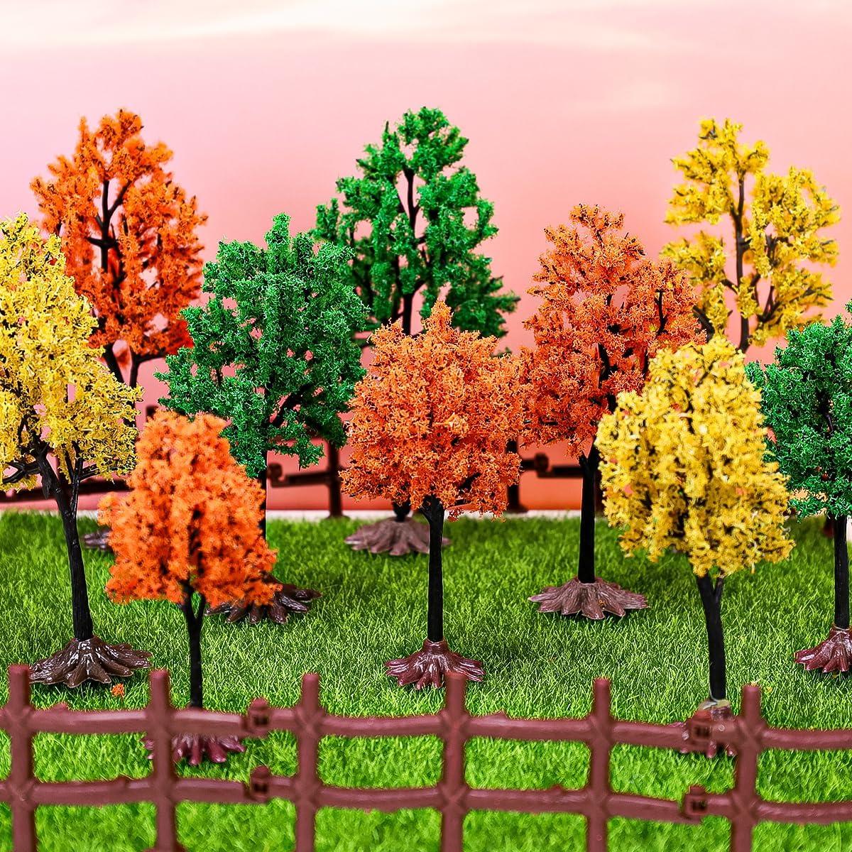 Folmywy 16 Pcs Miniature Model Trees 1.77 to 5.83 Inch Green Mixed Mini Fake Diorama Tree Landscape Scenery Supplies for DIY Crafts Wargame Train Railroad Accessories