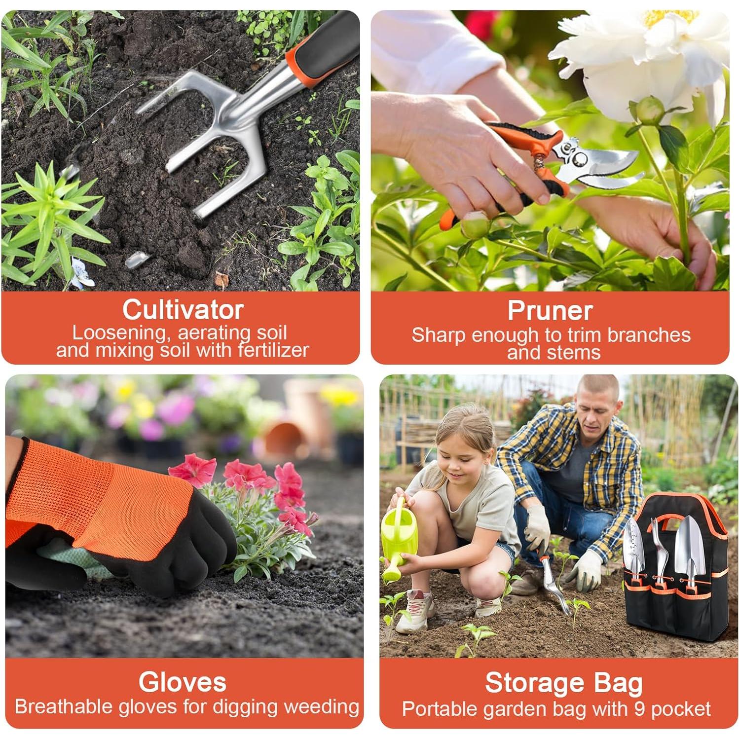 Juego de Herramientas de Jardín MECHEER 8 Piezas con Bolsa