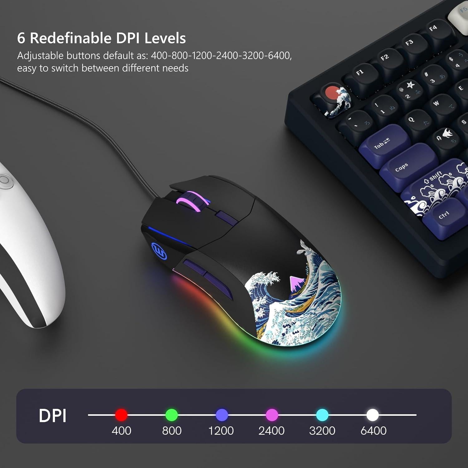 Ratón Gaming Womier Kanagawa RGB con Cable 12000 DPI