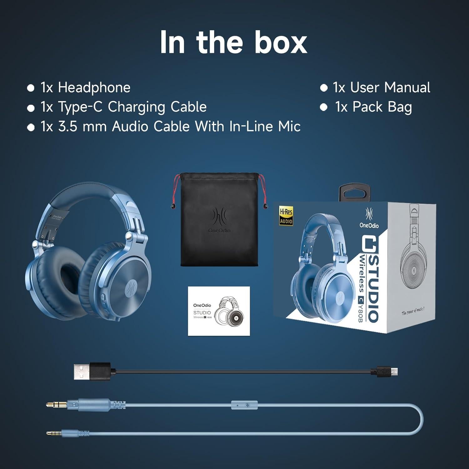 Auriculares Bluetooth OneOdio Pro C Plegables 110h Azul Cielo