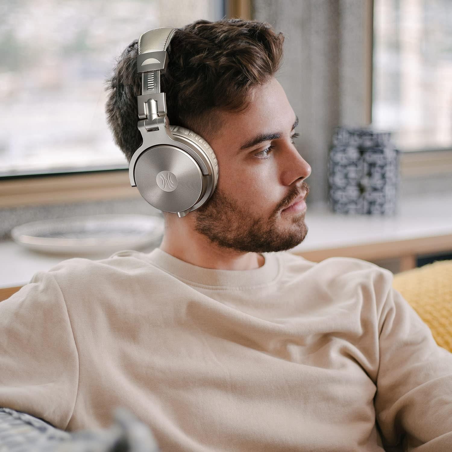 Auriculares Bluetooth OneOdio Pro C Oro Champán 110h Inalámbricos