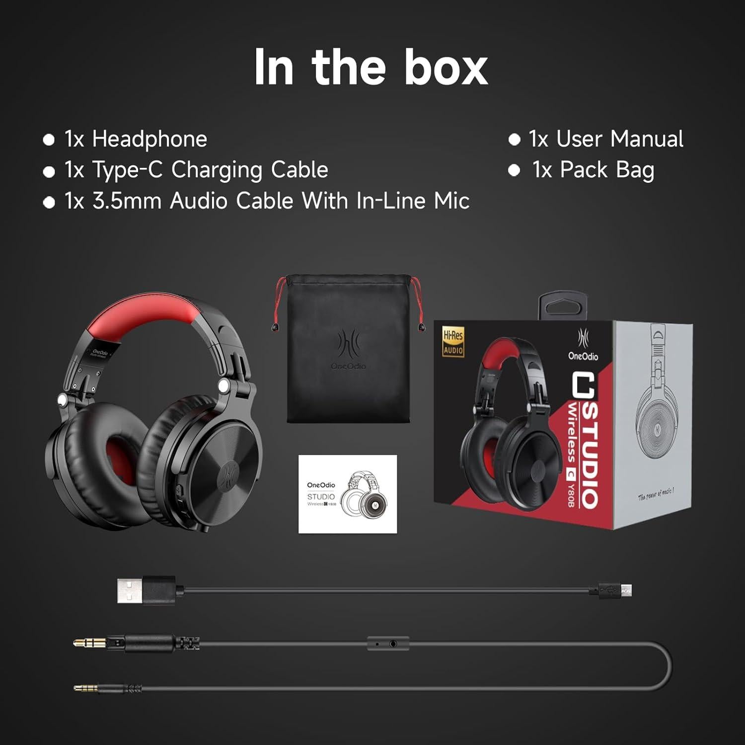 Auriculares Bluetooth OneOdio Pro C - 110 Horas Inalámbricos Rojo