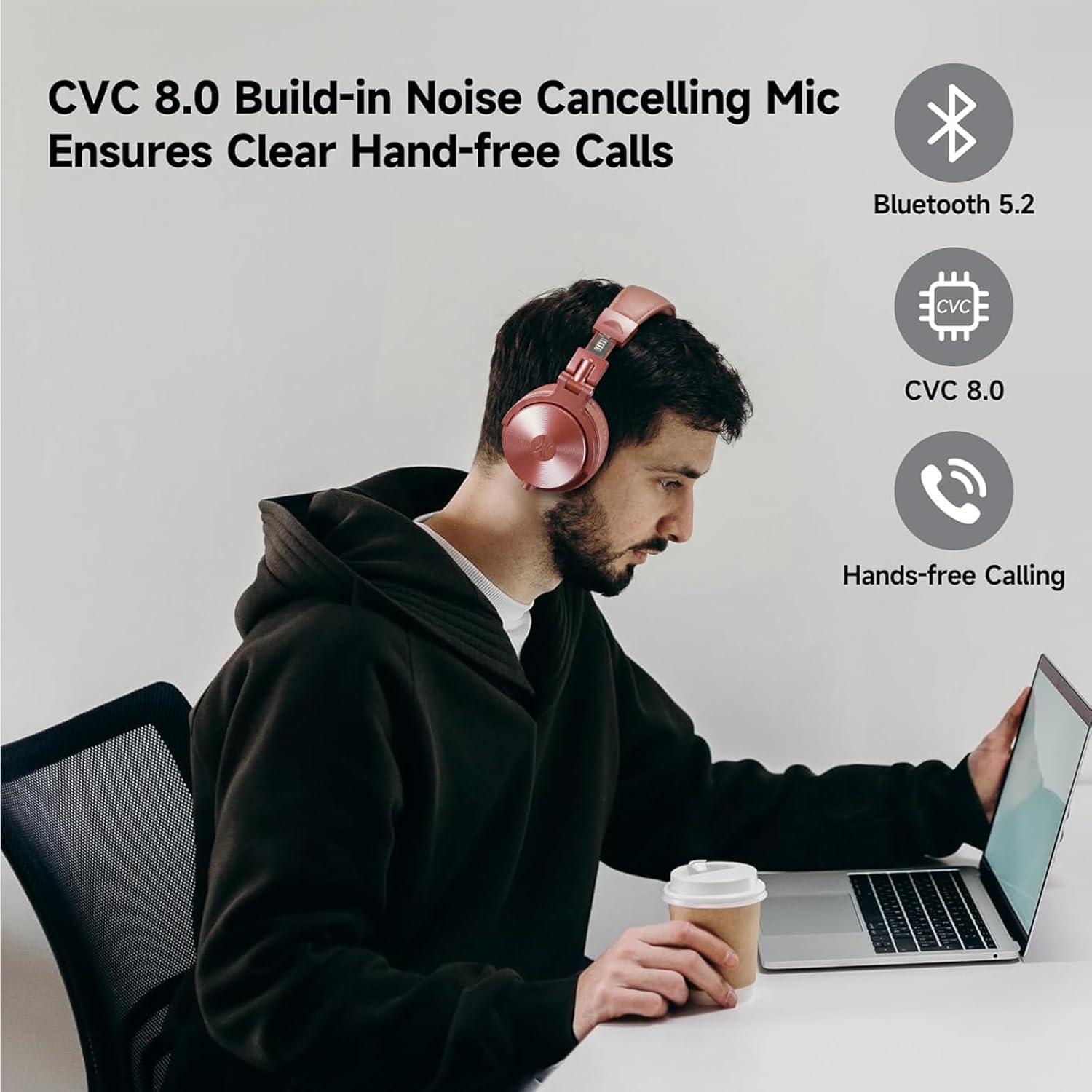 Auriculares Bluetooth OneOdio Pro C Oro Rosa 110h Plegables