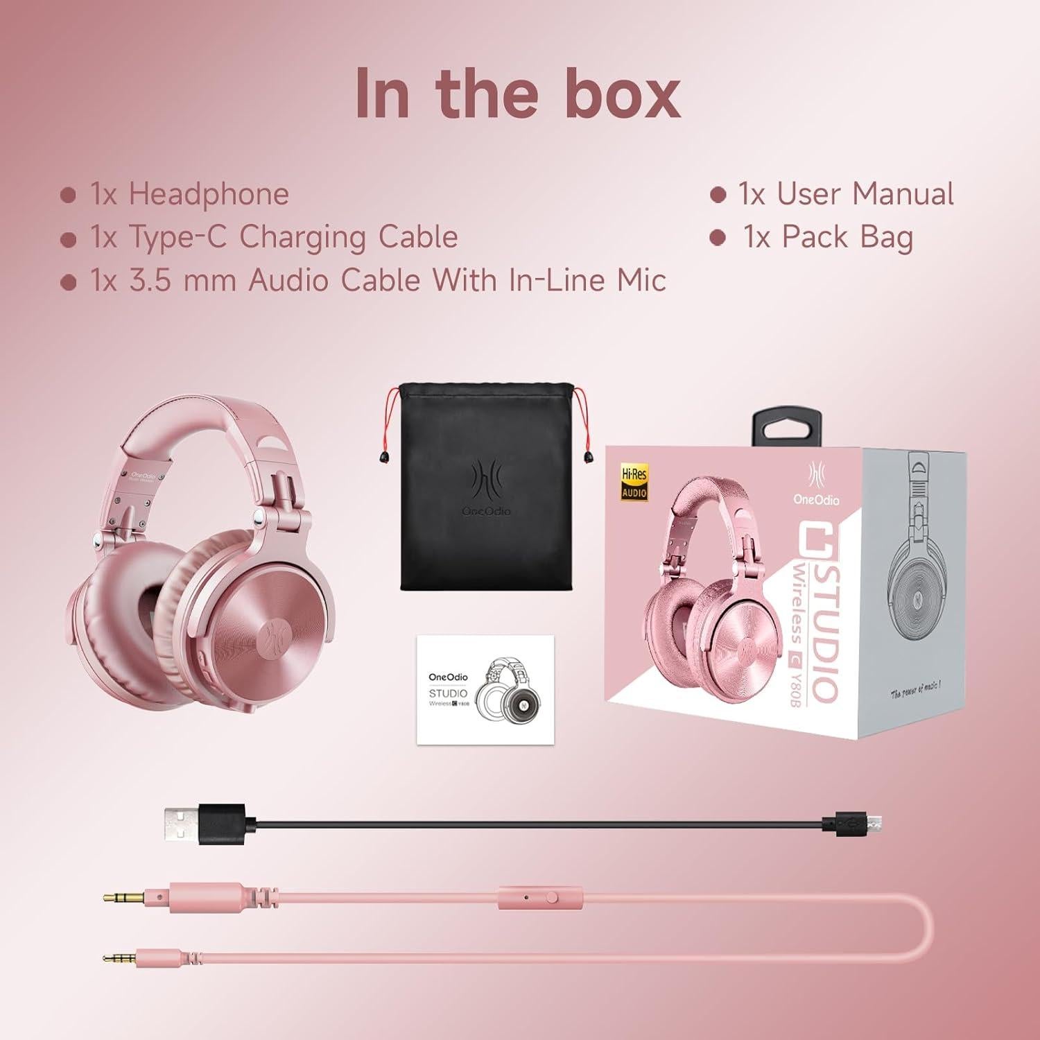 Auriculares Bluetooth OneOdio Pro C Oro Rosa 110h Plegables