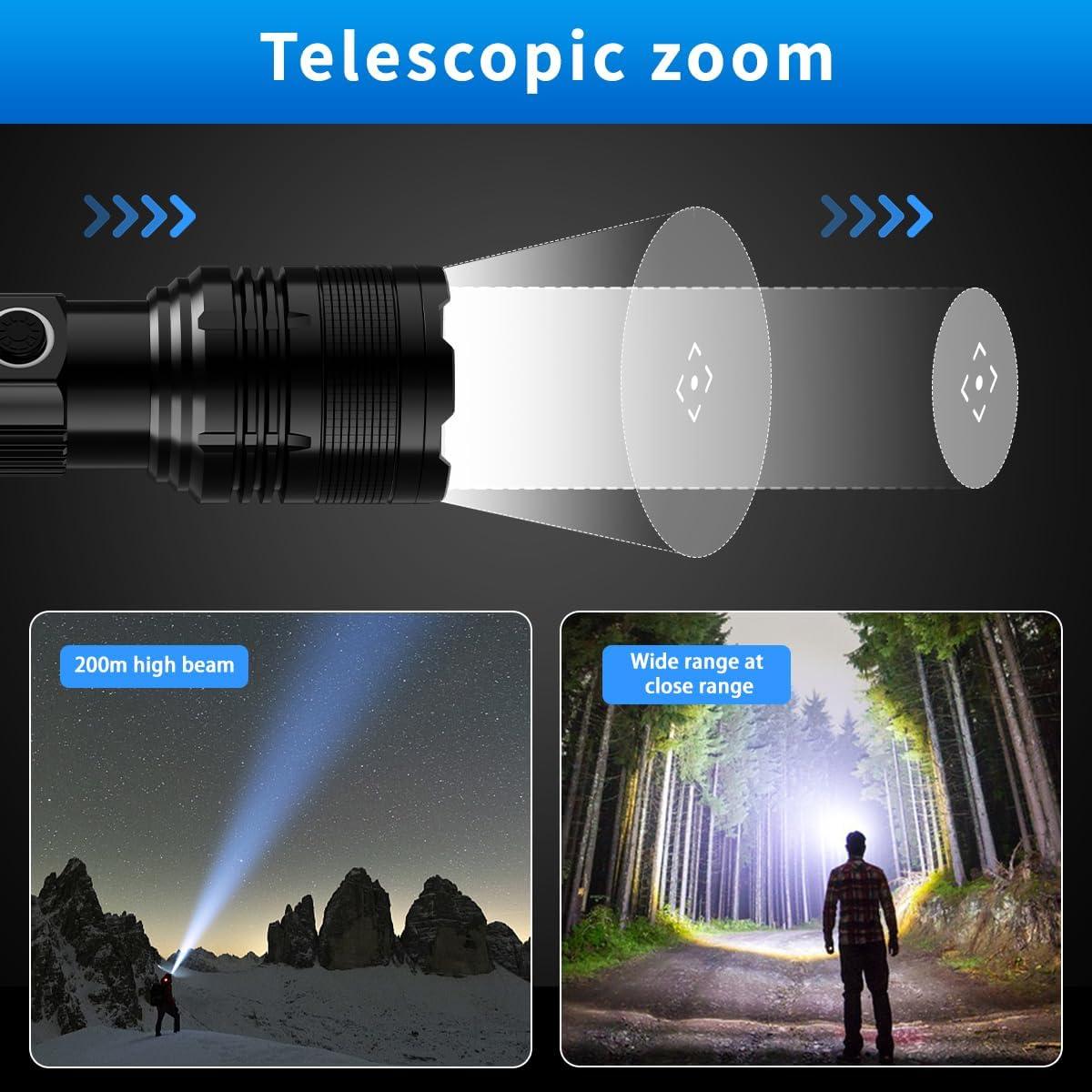 Linterna Recargable E-SHIDAI 2000 Lúmenes USB C 5 Modos