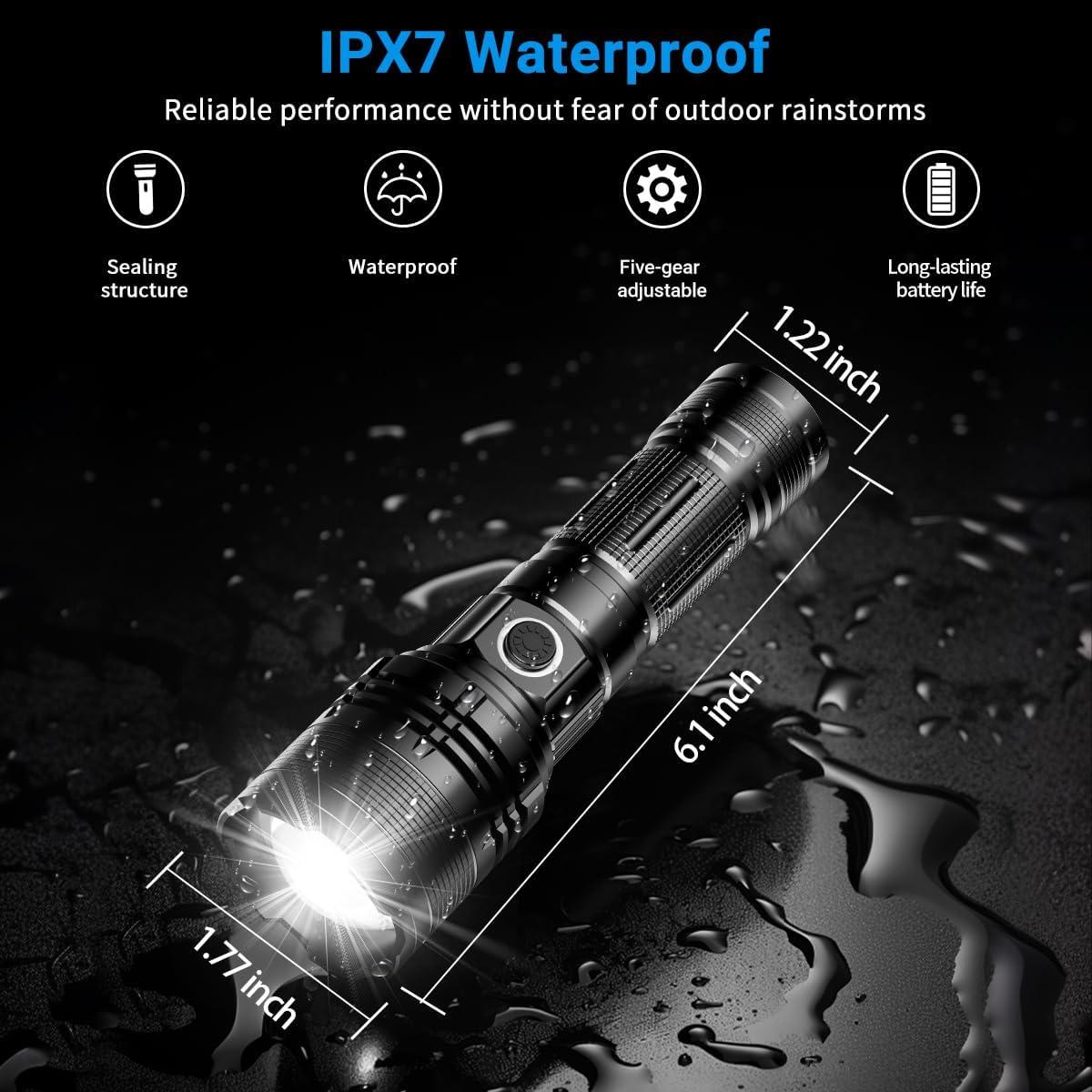 Linterna Recargable E-SHIDAI 2000 Lúmenes USB C 5 Modos