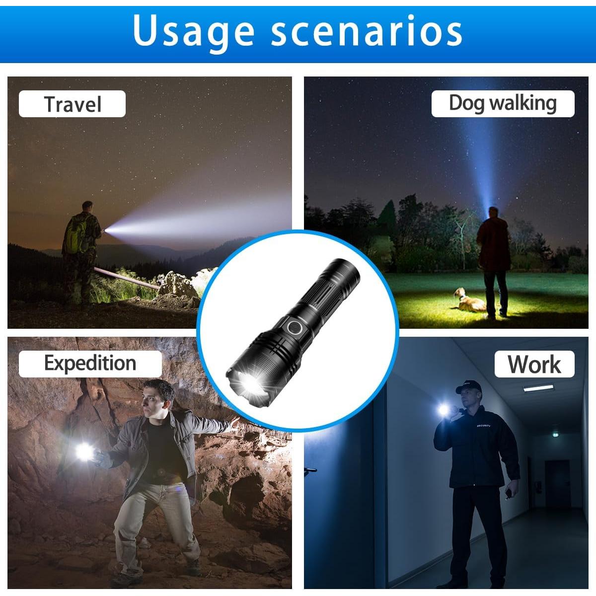 Linterna Recargable E-SHIDAI 2000 Lúmenes USB C 5 Modos