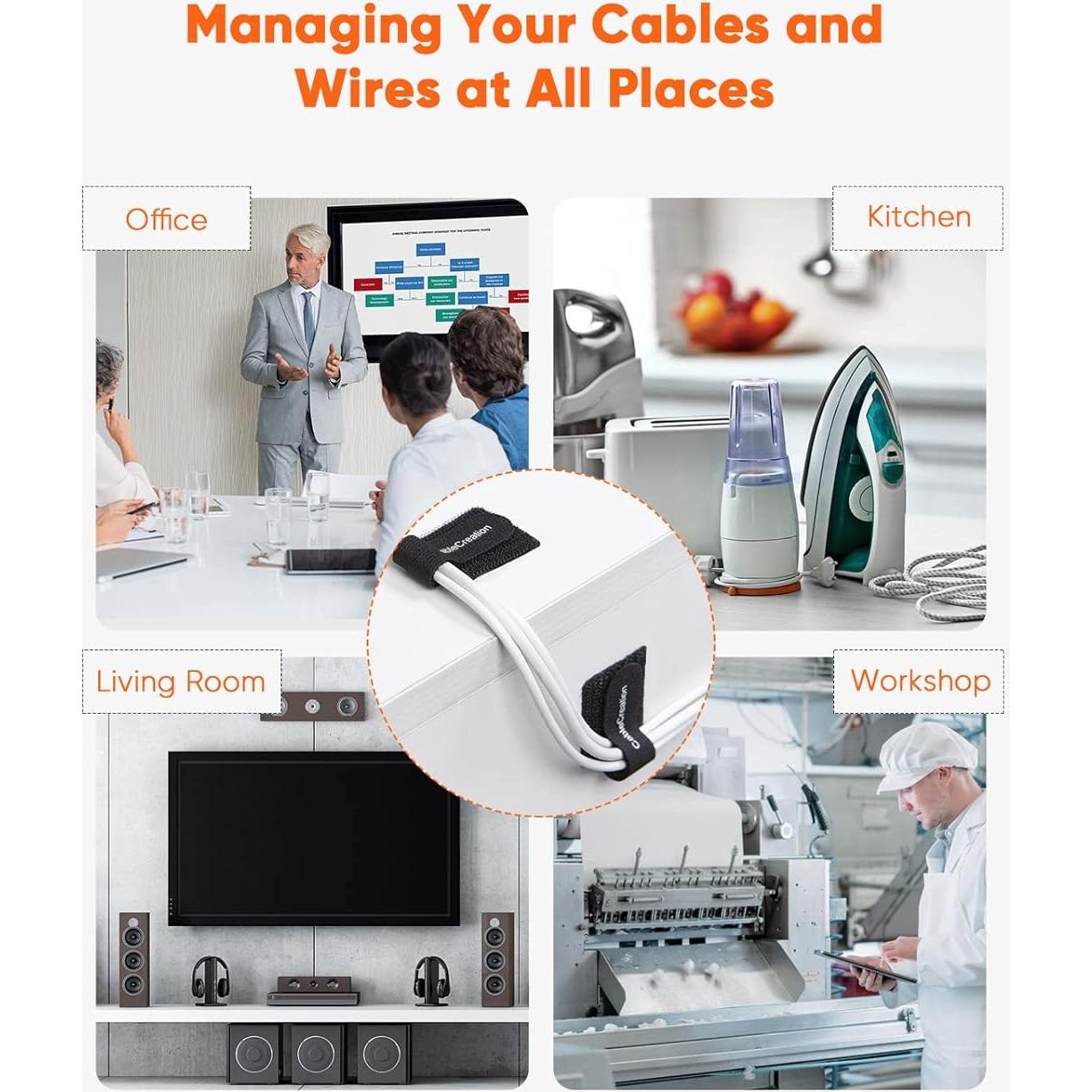 Sujetadores de Cables Autoadhesivos CableCreation 5PCS Nylon Negro