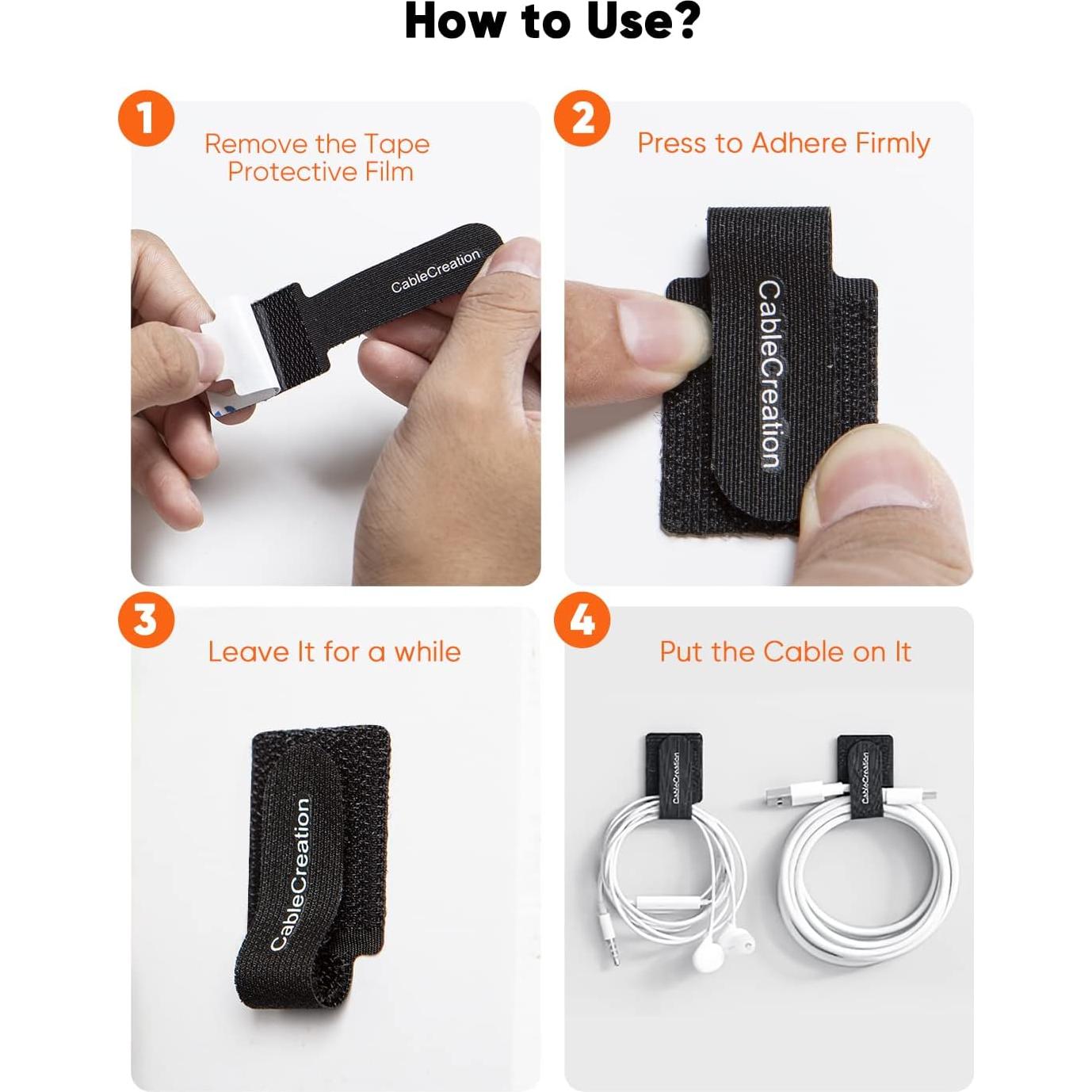 Sujetadores de Cables Autoadhesivos CableCreation 5PCS Nylon Negro