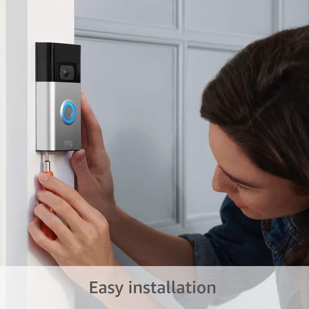Like-New Ring Video Doorbell – 1080p HD video, improved motion detection, easy installation (2020 release) – Satin Nickel