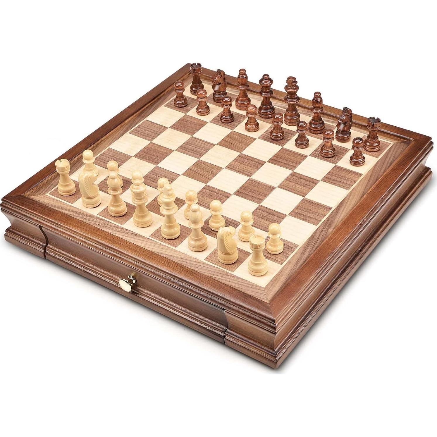 Juego de Ajedrez Magnético de Madera AMEROUS 12.8 cm con Almacenamiento