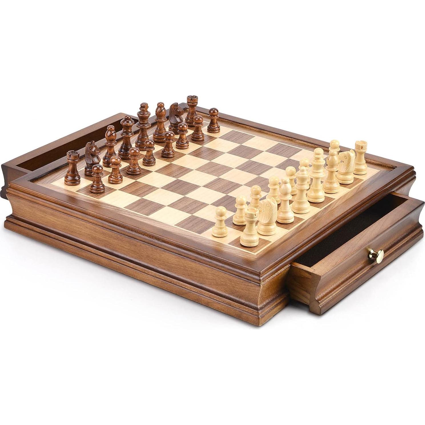 Juego de Ajedrez Magnético de Madera AMEROUS 12.8 cm con Almacenamiento