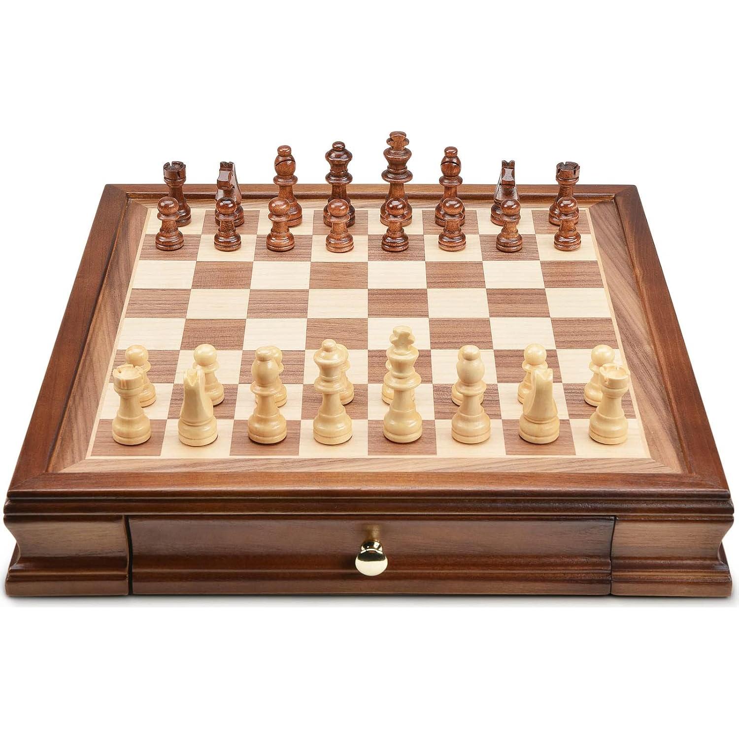 Juego de Ajedrez Magnético de Madera AMEROUS 12.8 cm con Almacenamiento