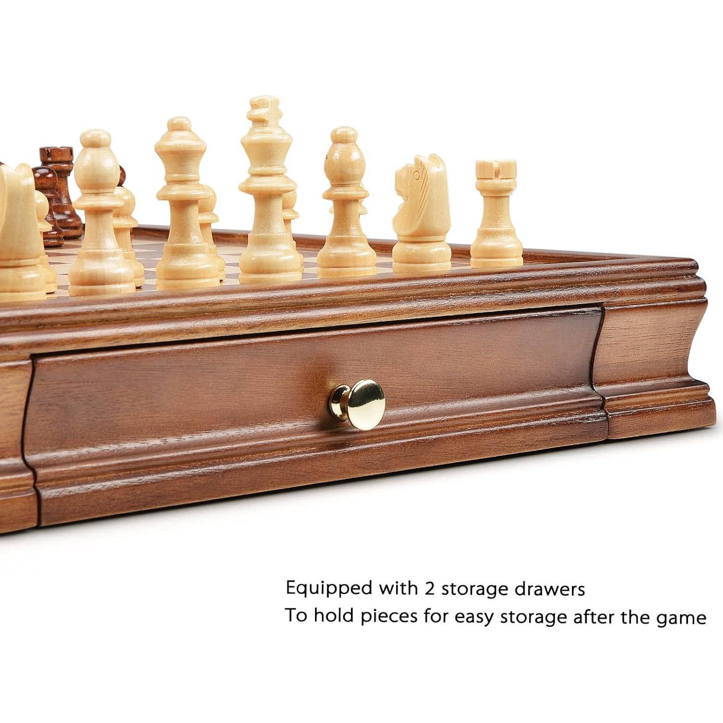 Juego de Ajedrez Magnético de Madera AMEROUS 12.8 cm con Almacenamiento