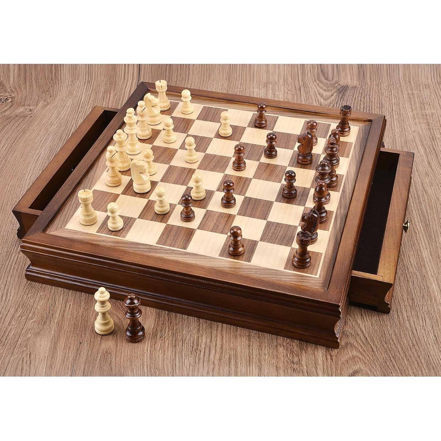 Juego de Ajedrez Magnético de Madera AMEROUS 12.8 cm con Almacenamiento