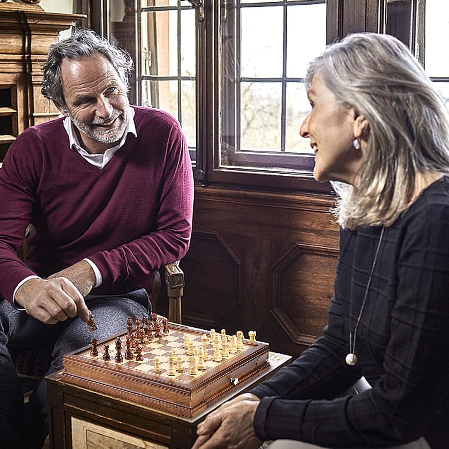 Juego de Ajedrez Magnético de Madera AMEROUS 12.8 cm con Almacenamiento