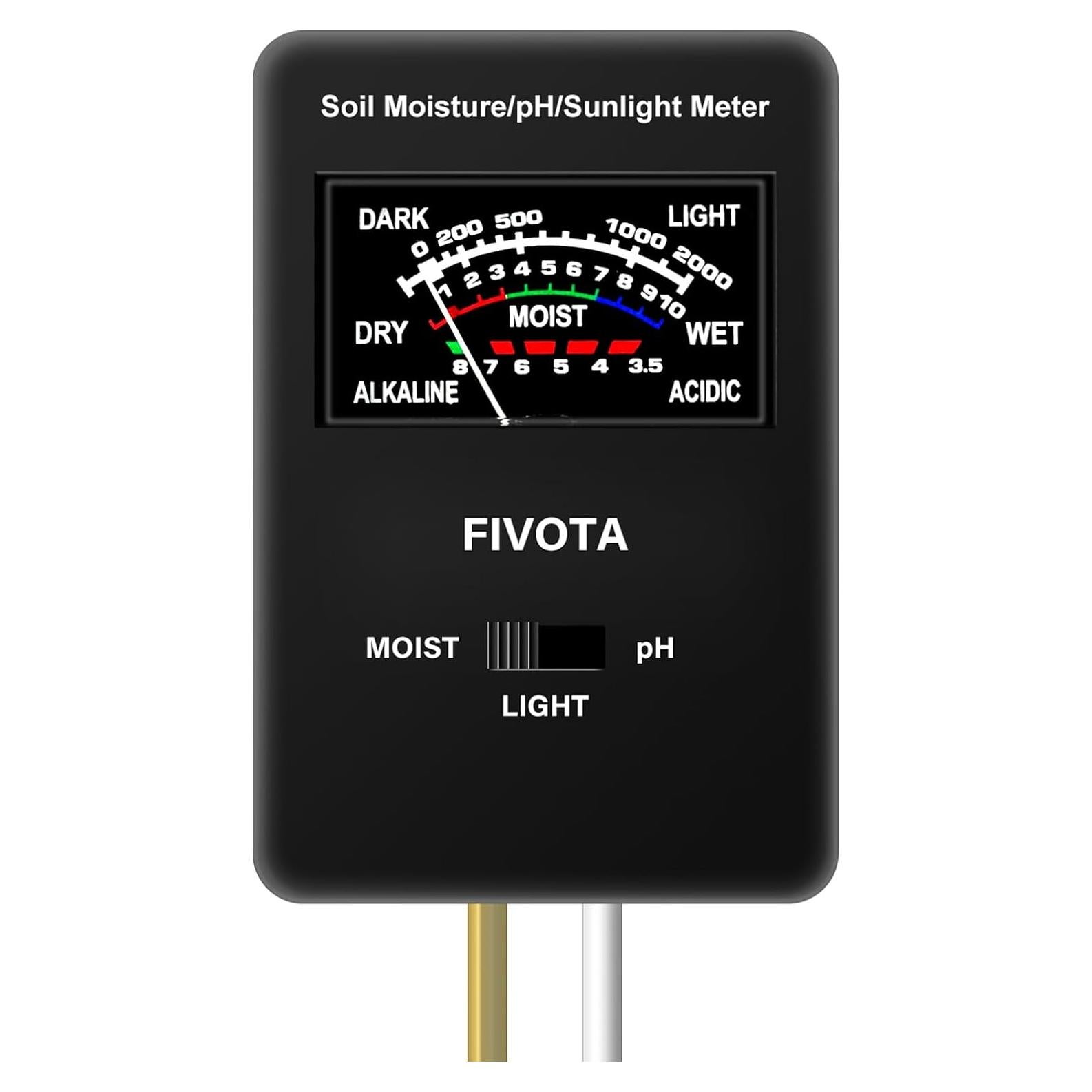 Medidor de pH del Suelo Fivota FV03 con Pantalla Grande 3 en 1