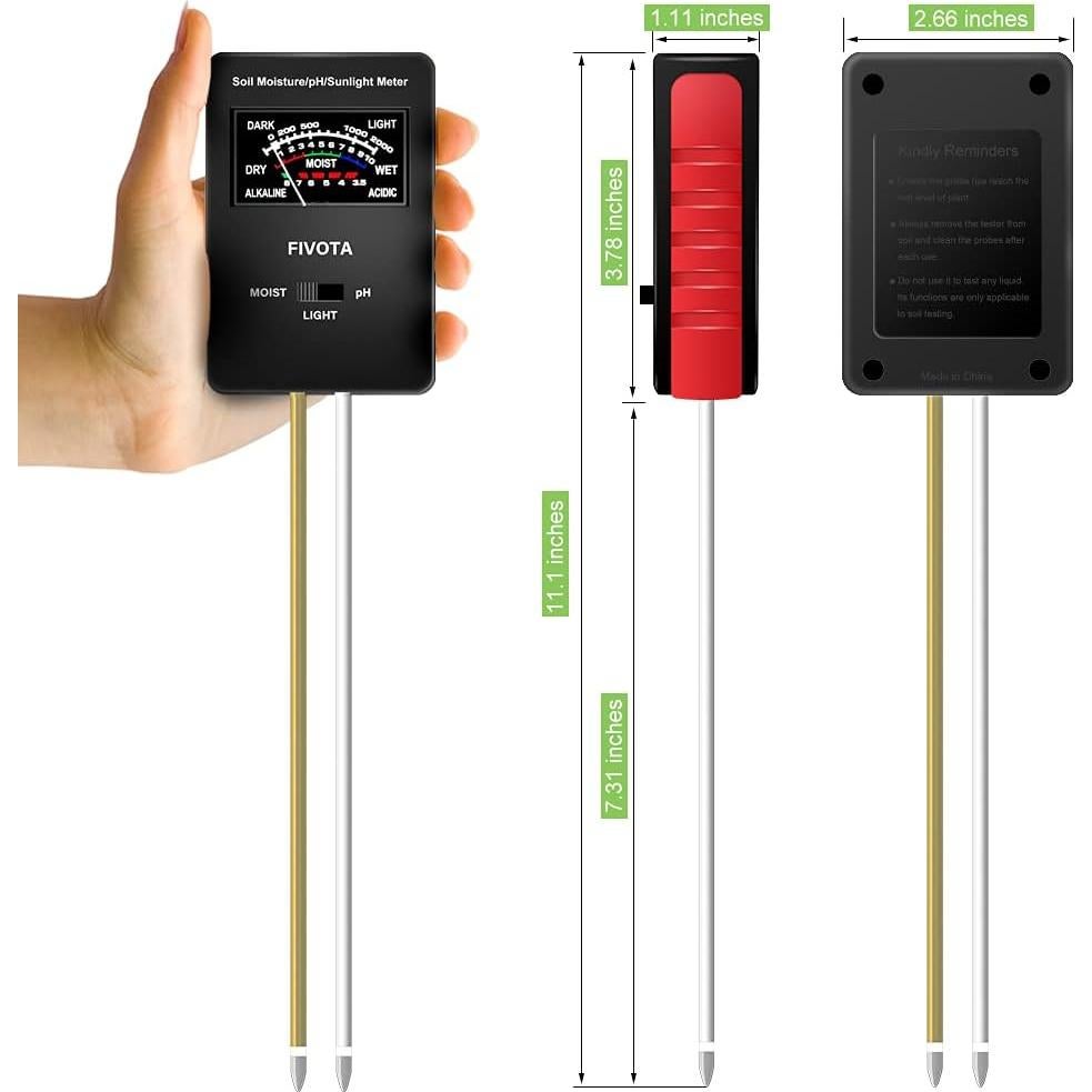 Medidor de pH del Suelo Fivota FV03 con Pantalla Grande 3 en 1