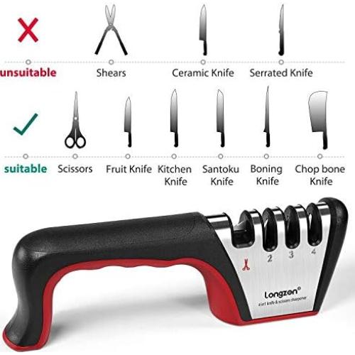 Afilador de Cuchillos 4 en 1 Longzon con Guante Resistente