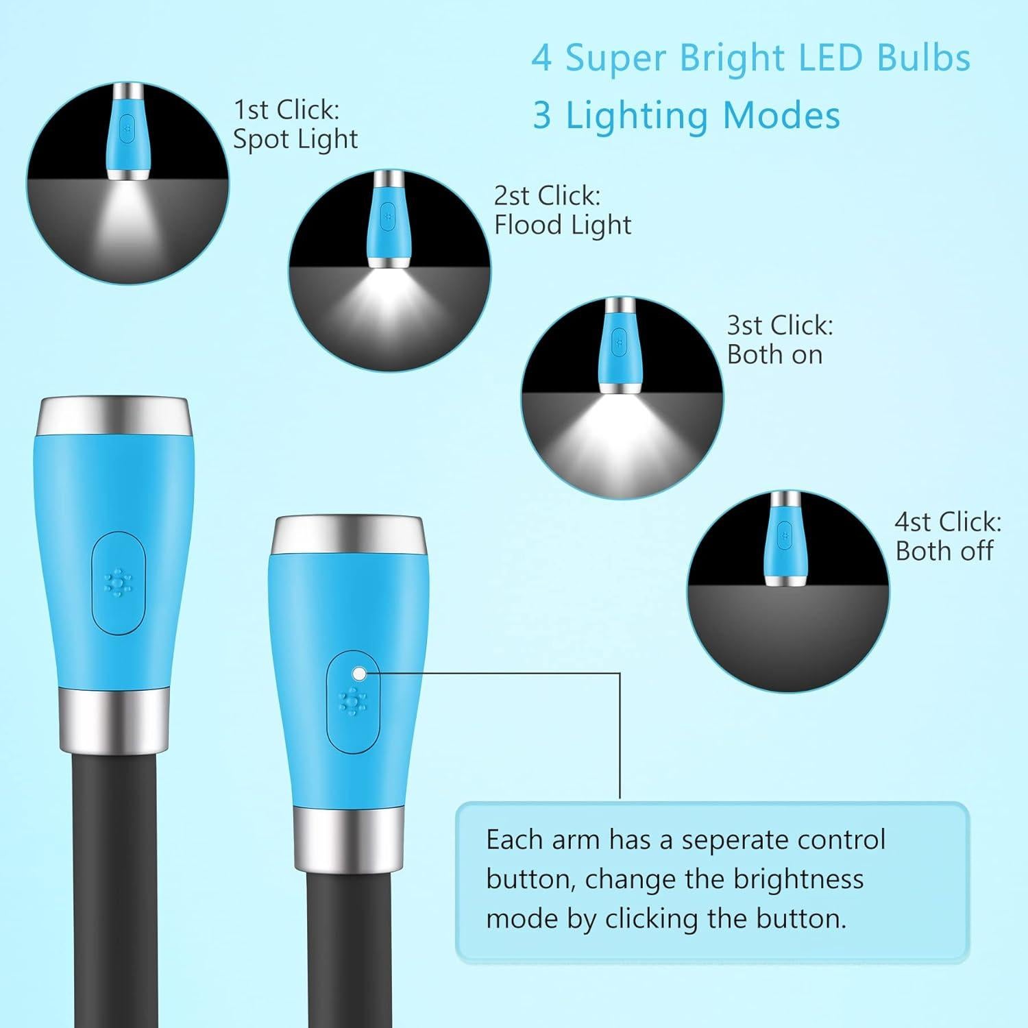 Luz de libro recargable USB Shenzhen SHNBL-B1 4 LED 3 brillos