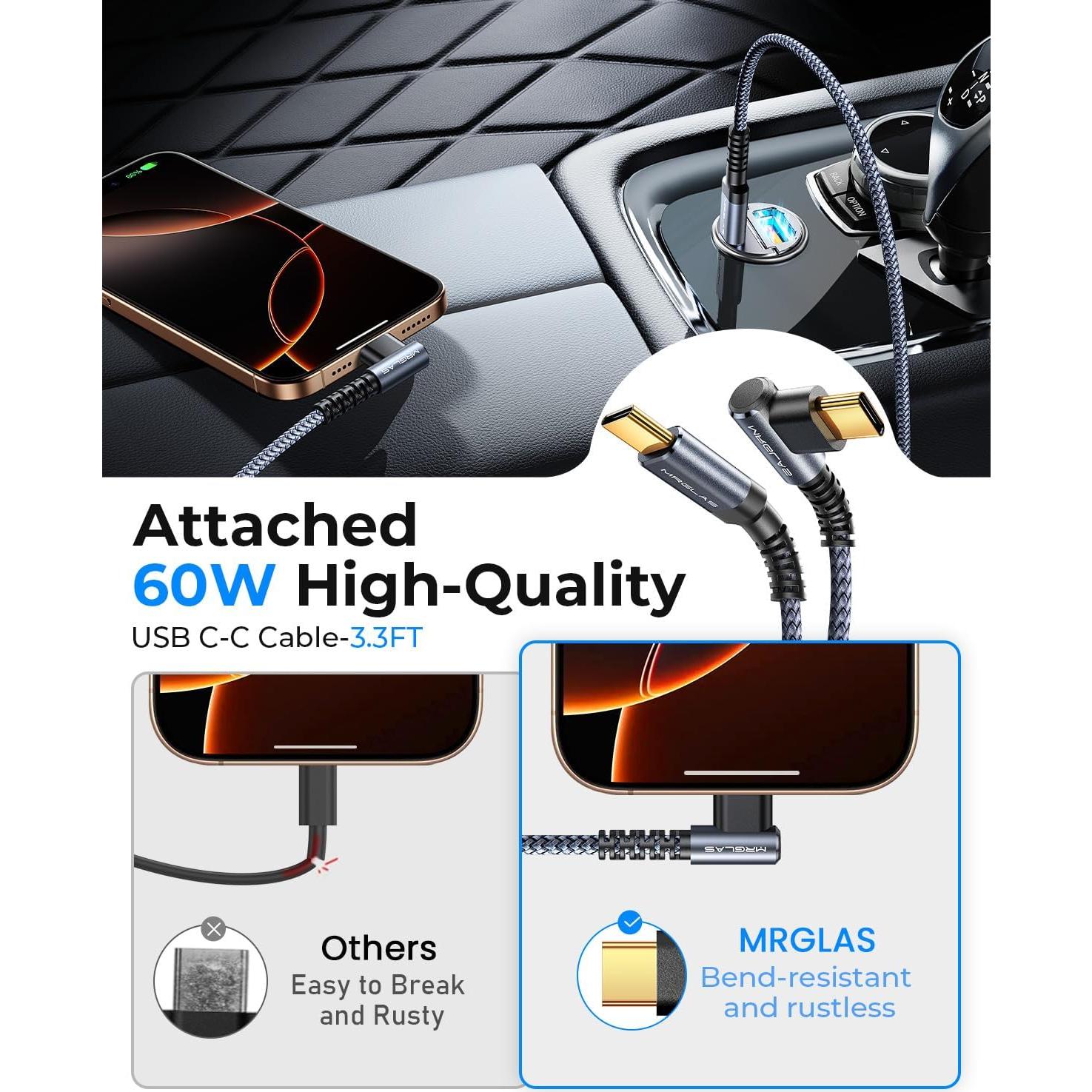 Cargador de coche MRGLAS 90W USB C Rápido con Cable 1m