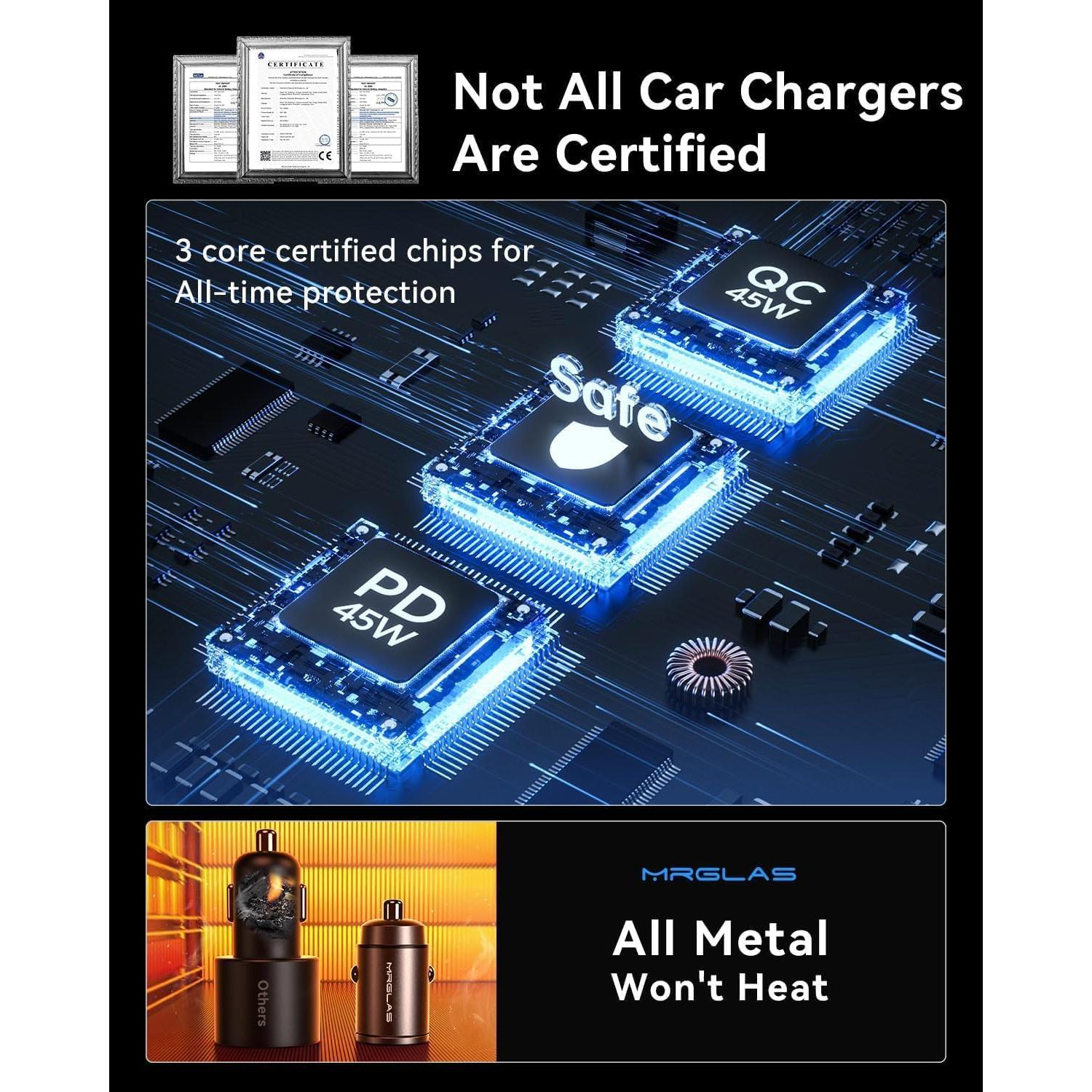 Cargador de coche MRGLAS 90W USB C Rápido con Cable 1m