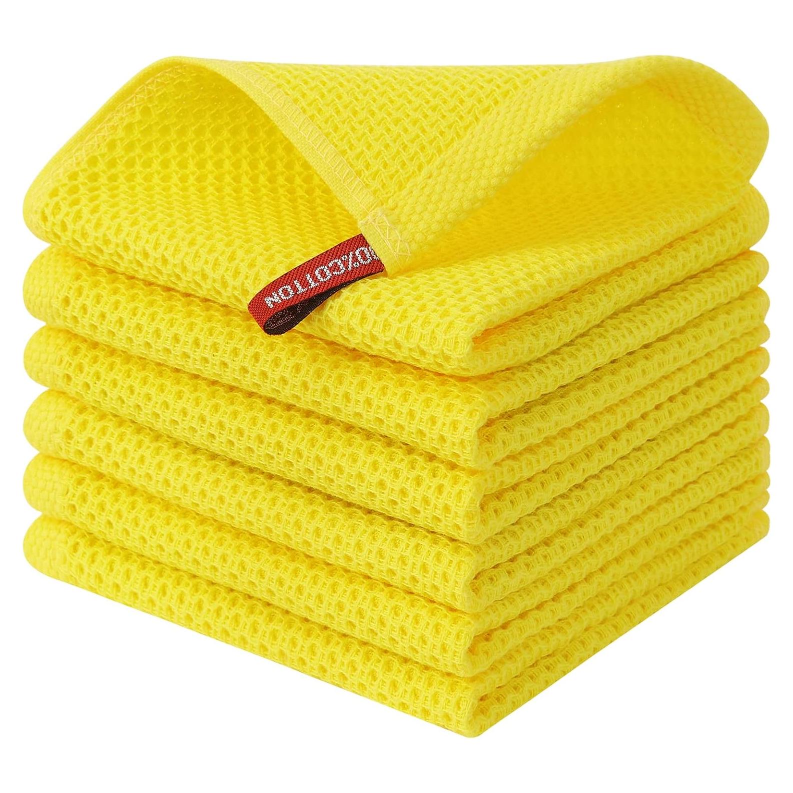 Paños de Cocina Kitinjoy 100% Algodón Amarillo 6 Piezas 30.48 cm