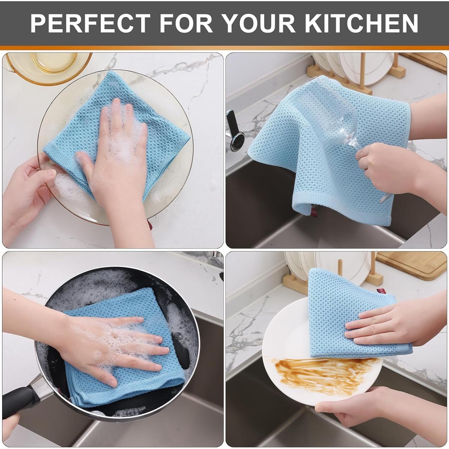 Kitinjoy Pañitos de Cocina 100% Algodón 30.48x30.48 cm Azul Cielo - Paquete de 6
