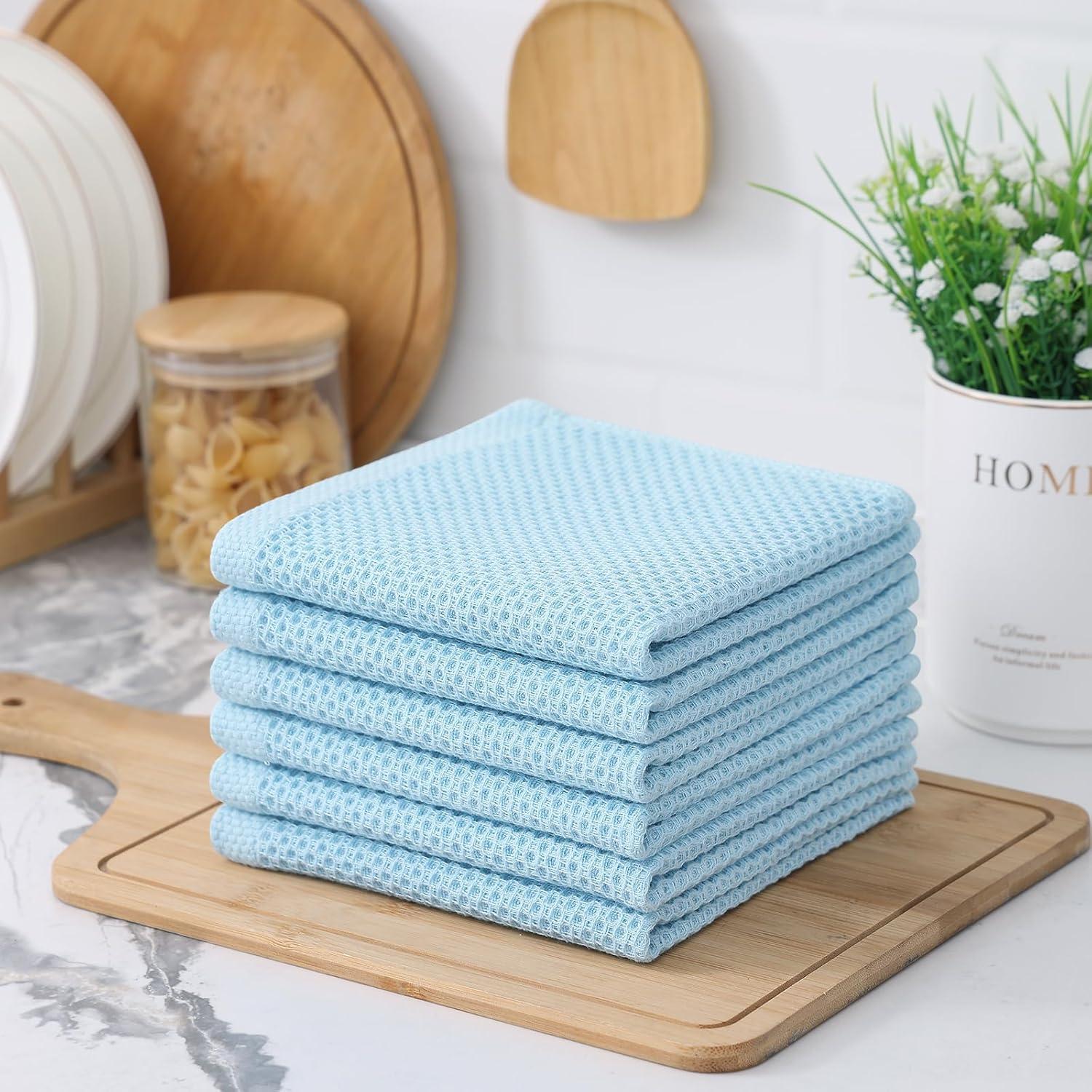 Kitinjoy Pañitos de Cocina 100% Algodón 30.48x30.48 cm Azul Cielo - Paquete de 6