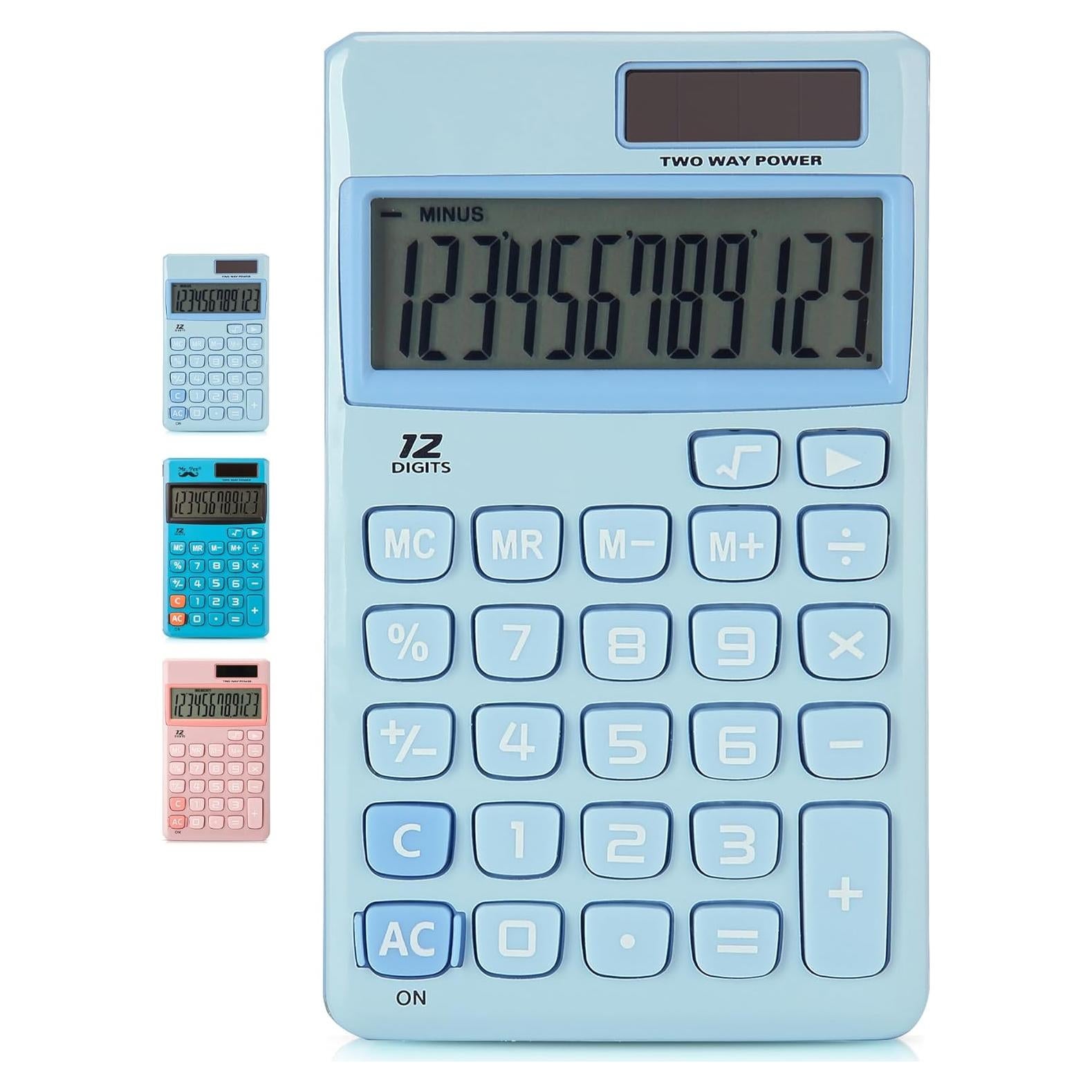 Calculadora Mr. Pen 12 Dígitos Solar Azul Claro Compacta