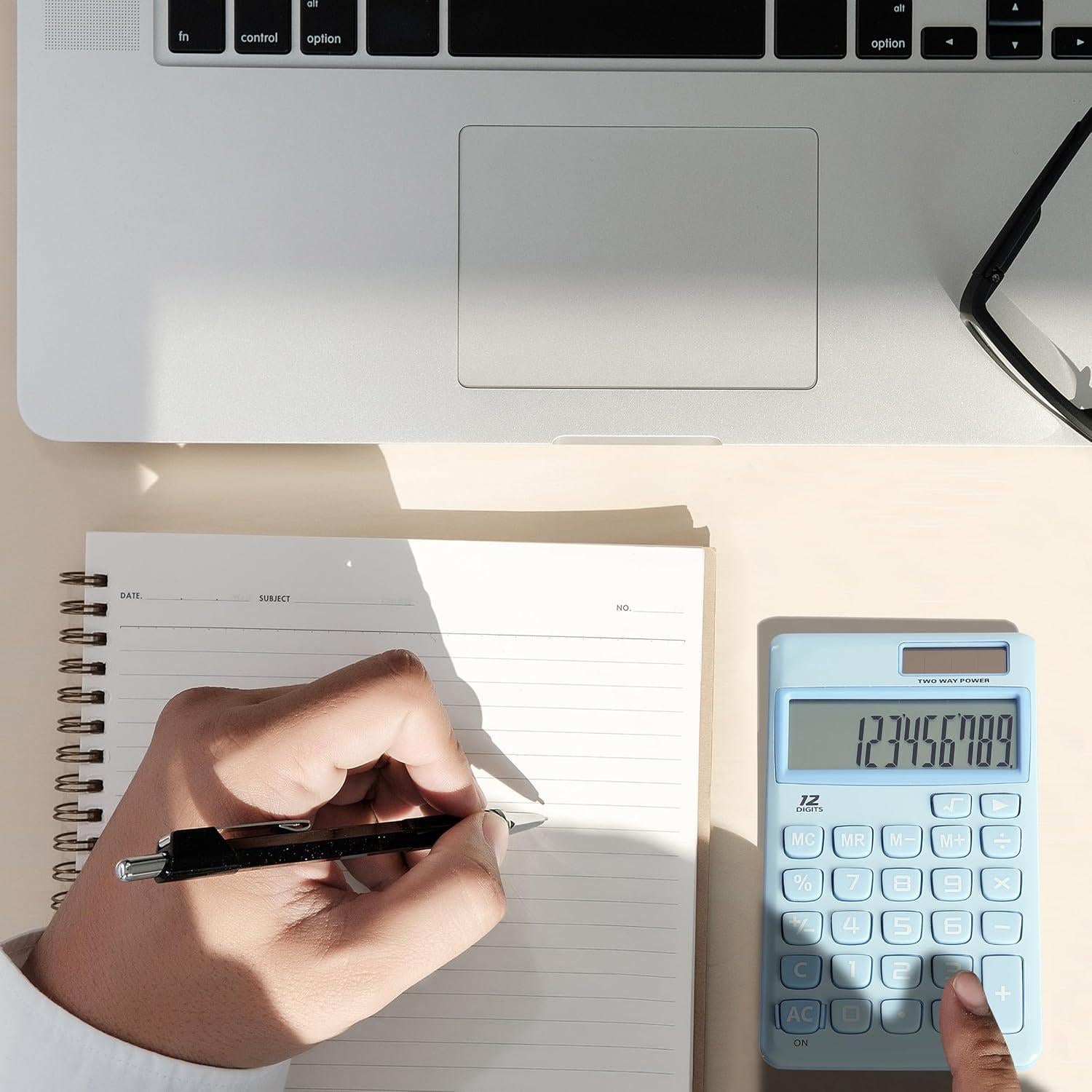 Calculadora Mr. Pen 12 Dígitos Solar Azul Claro Compacta