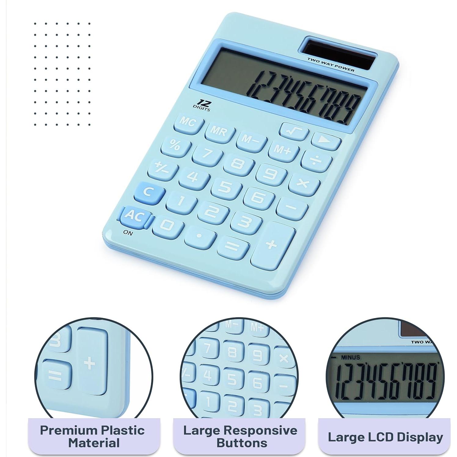 Calculadora Mr. Pen 12 Dígitos Solar Azul Claro Compacta