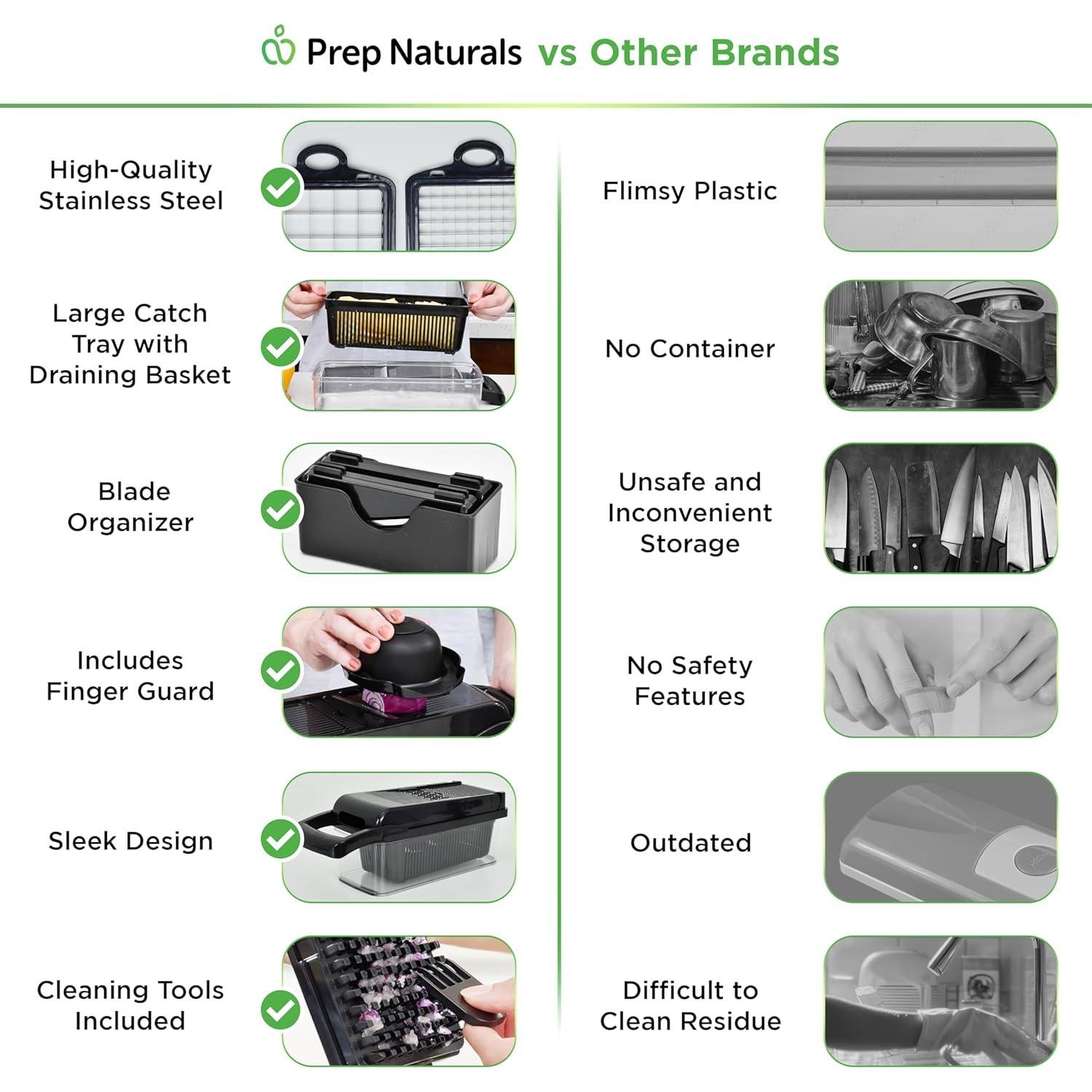 Picador de Verduras 8-en-1 Prep Naturals - Acero Inoxidable, Negro