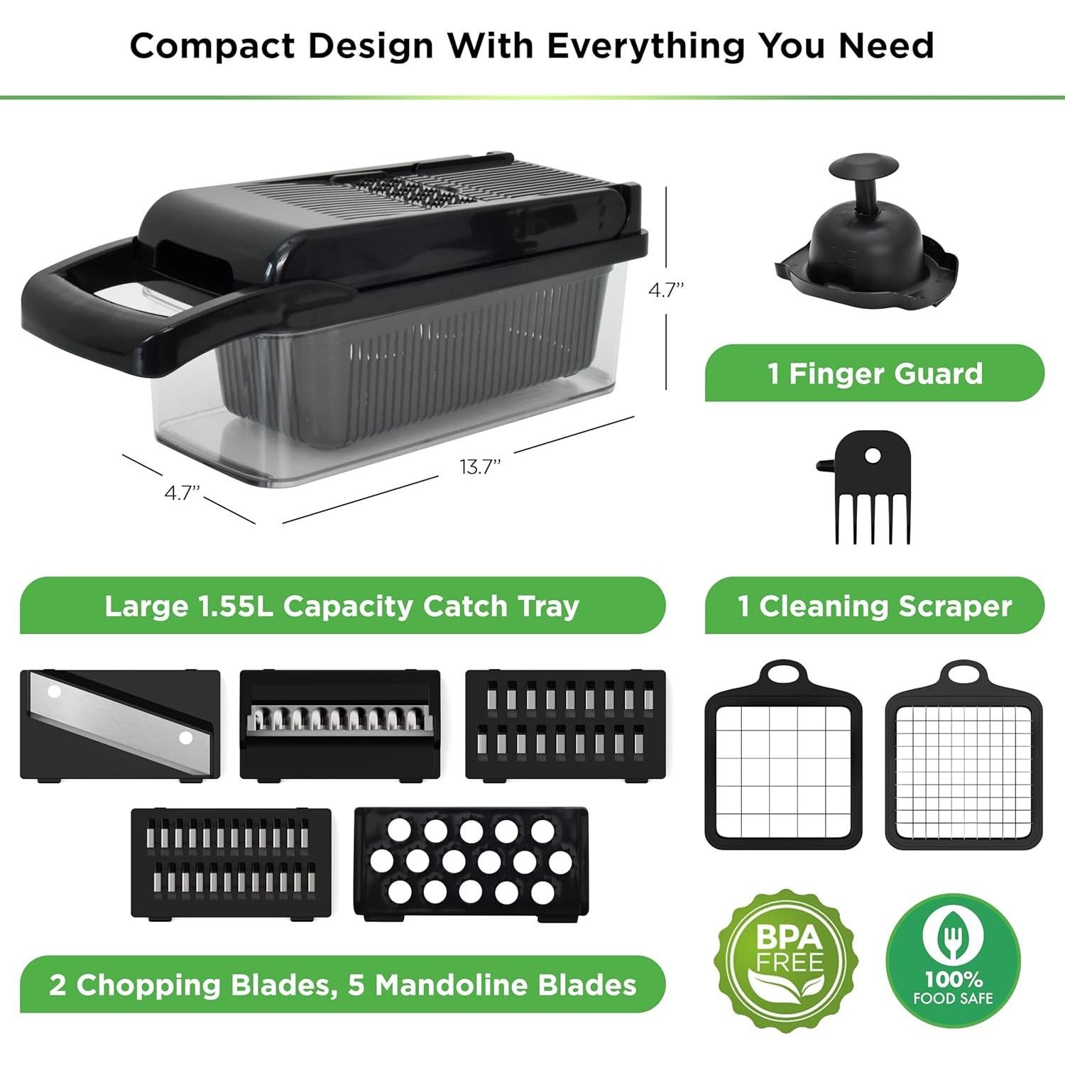 Picador de Verduras 8 en 1 Prep Naturals - Acero Inoxidable, Negro