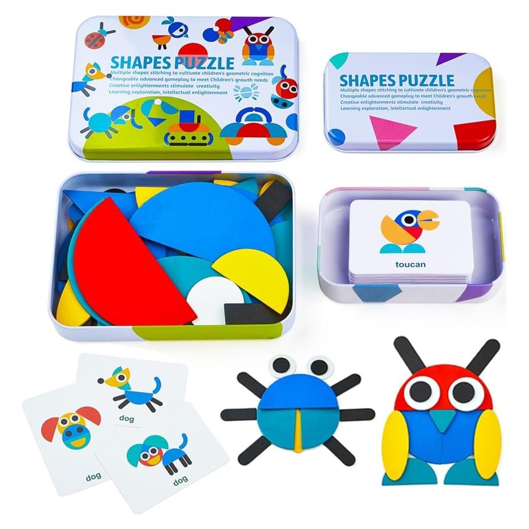 Rompecabezas de Madera LiKee 36 Bloques y 60 Tarjetas