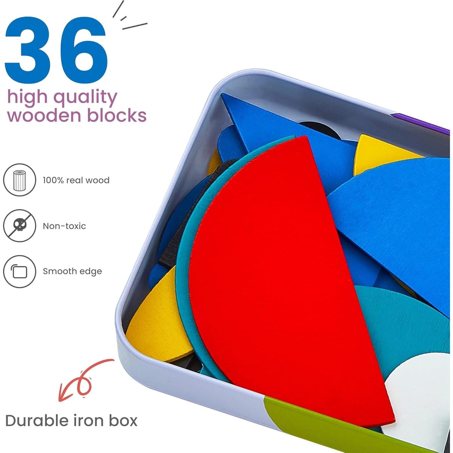 Rompecabezas de Madera LiKee 36 Bloques y 60 Tarjetas