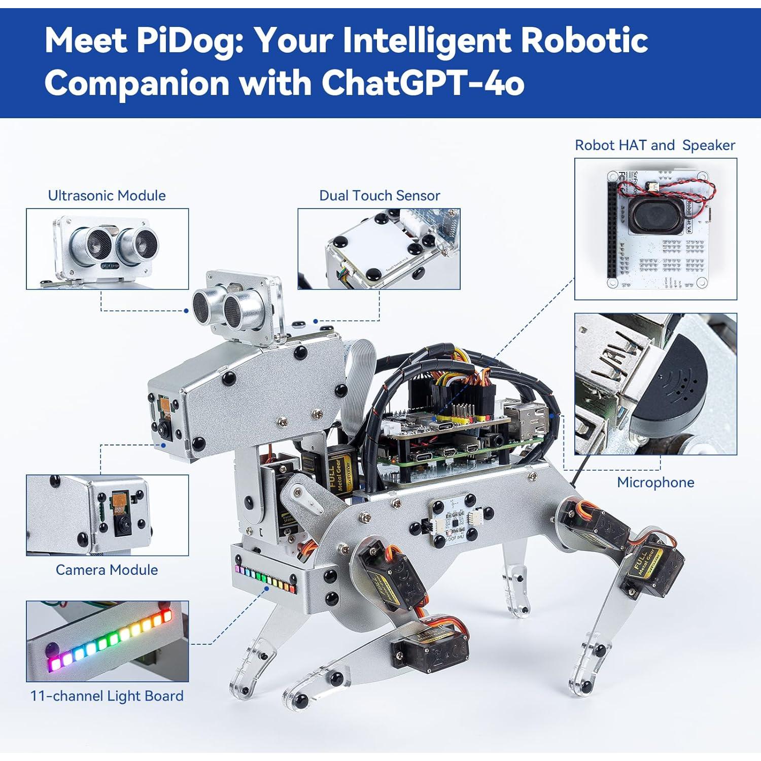 Robot Perro AI SunFounder PiDog con ChatGPT-4o y 12 servos