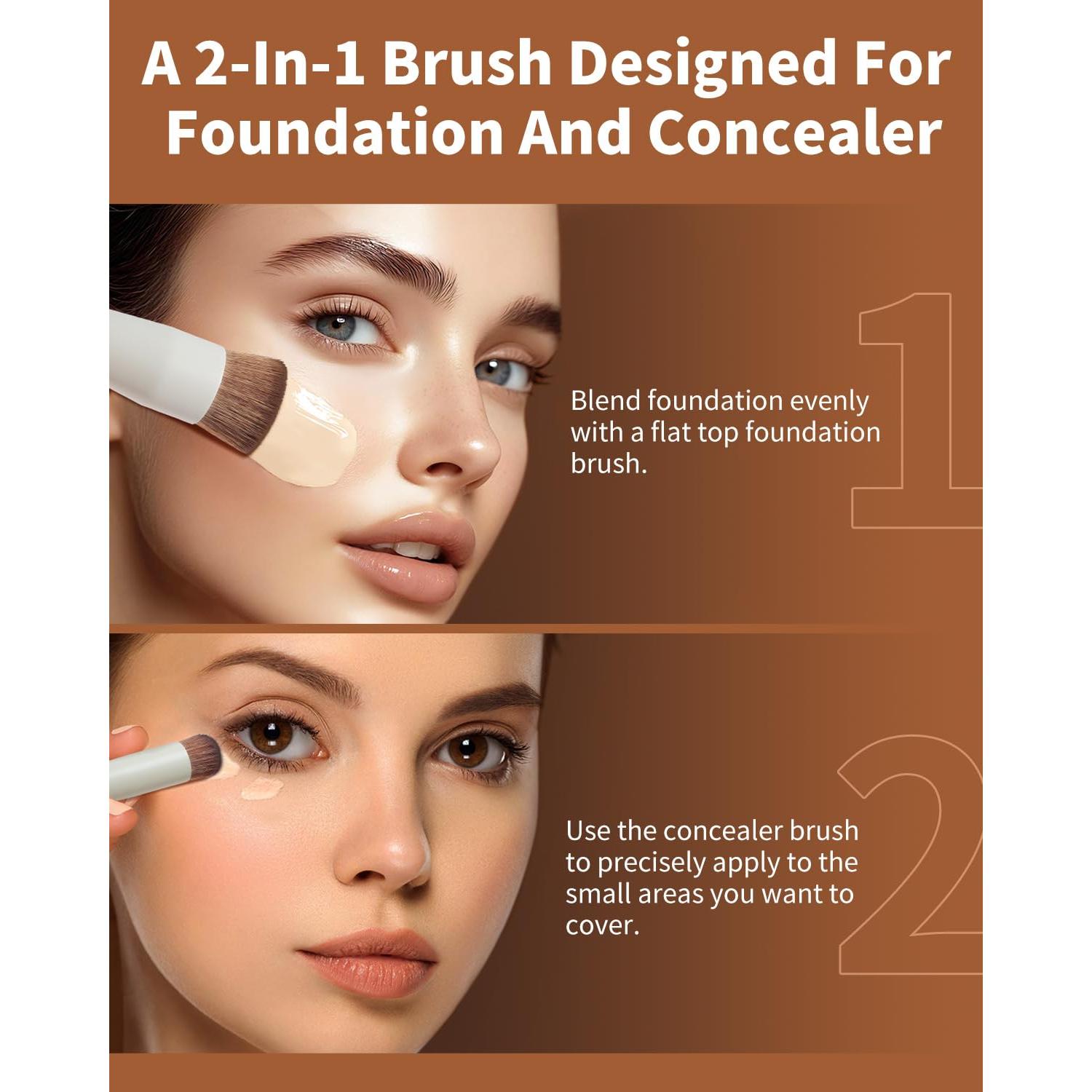 Brocha de Maquillaje Doble Cara EIGSHOW D110 Beige Vegana