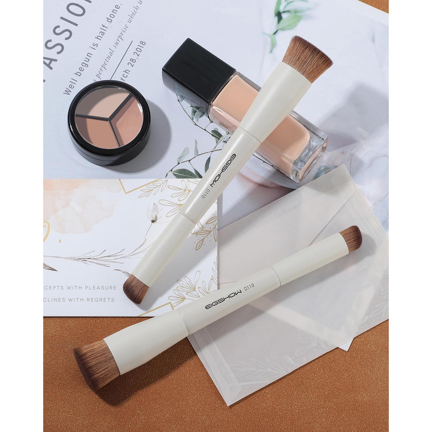 Brocha de Maquillaje Doble Cara EIGSHOW D110 Beige Vegana