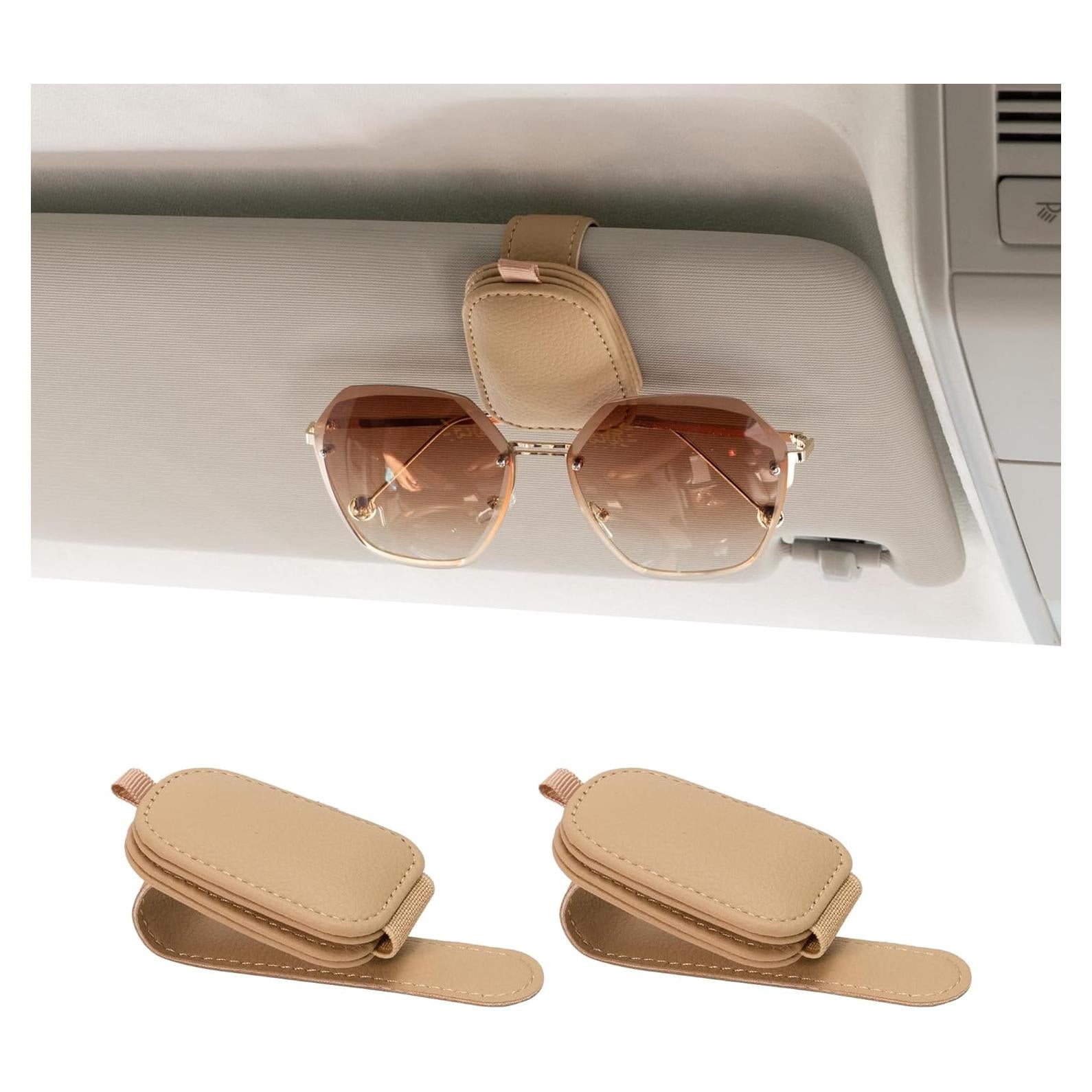 Soporte de Gafas de Sol Yuoyar Universal para Visera de Coche Beige
