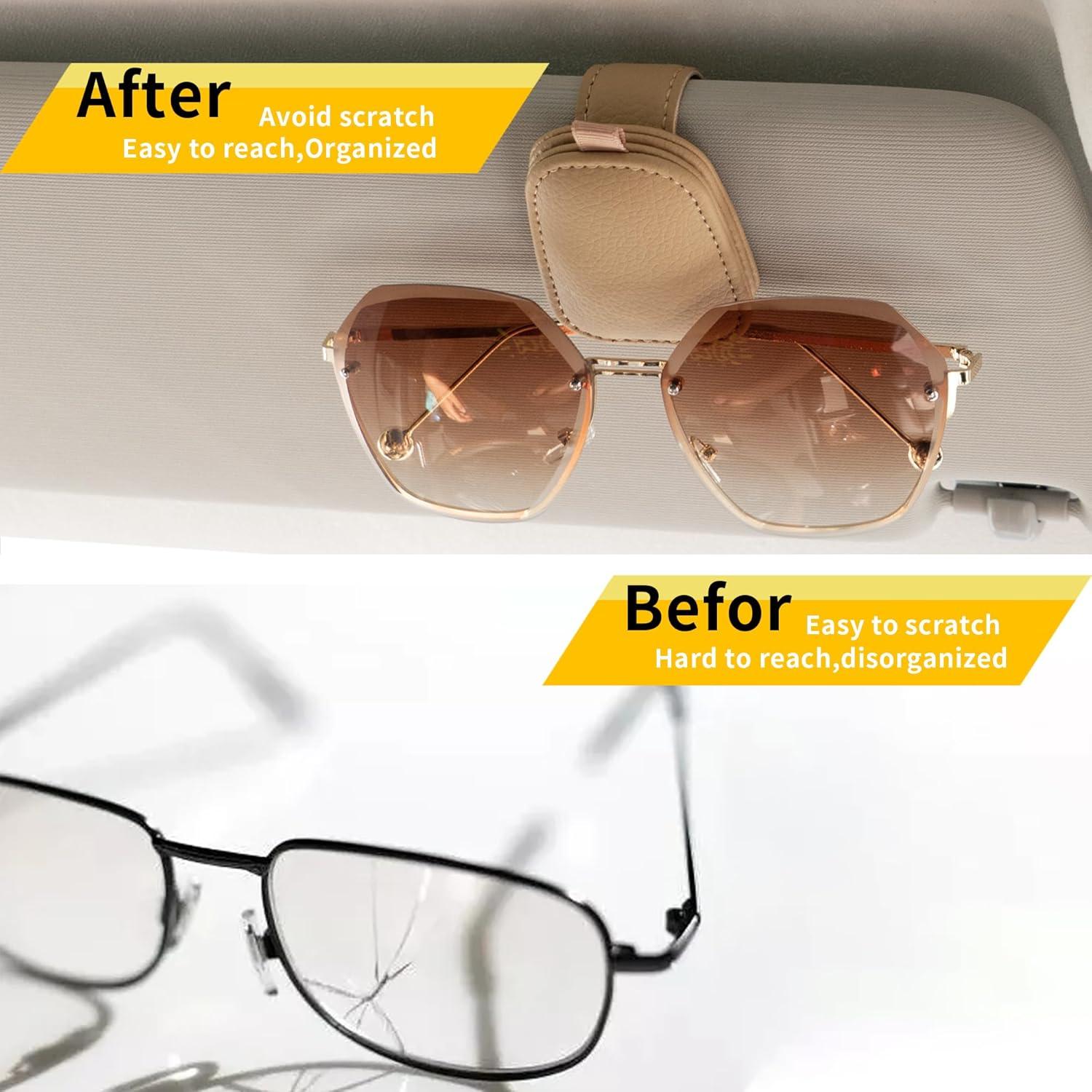 Soporte de Gafas de Sol Yuoyar Universal para Visera de Coche Beige